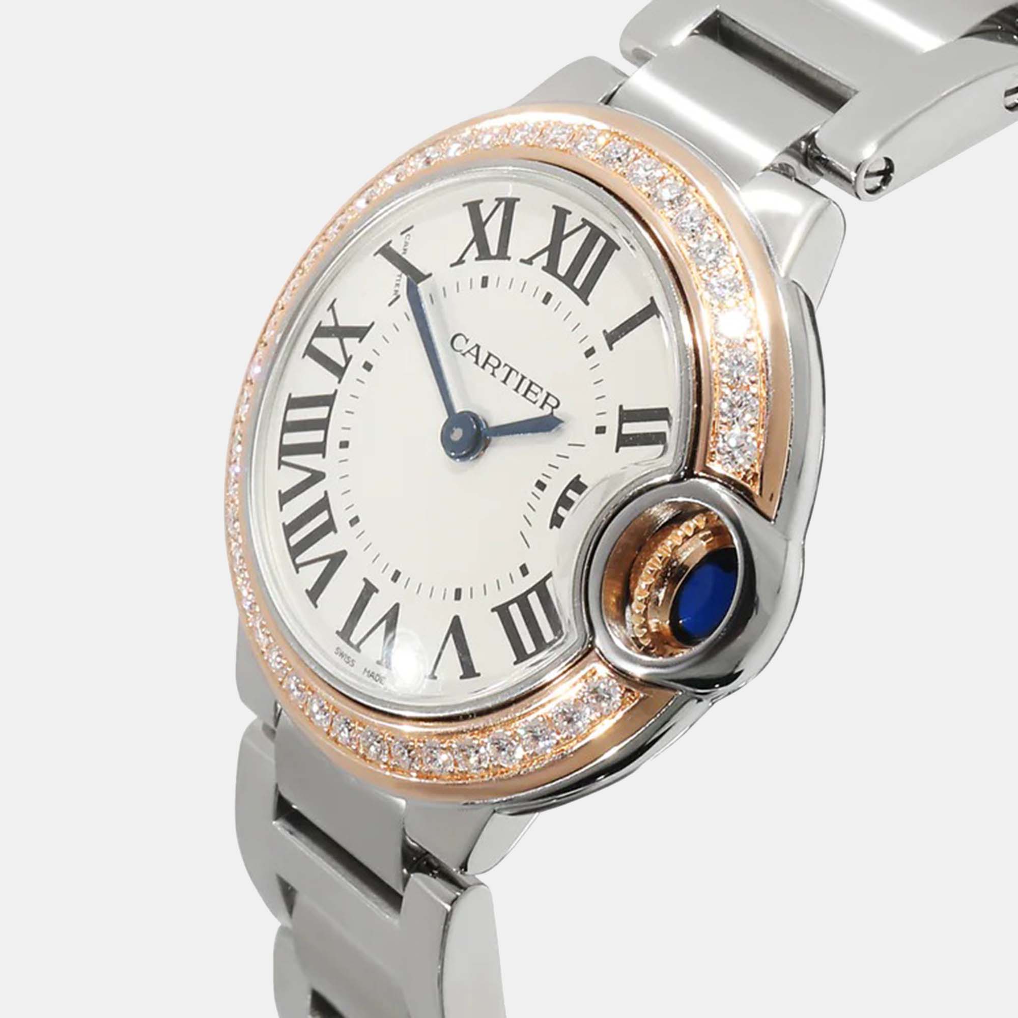 

Cartier Silver 18k Rose Gold And Stainless Steel Ballon Bleu WE902079 Automatic Women's Wristwatch 28 mm