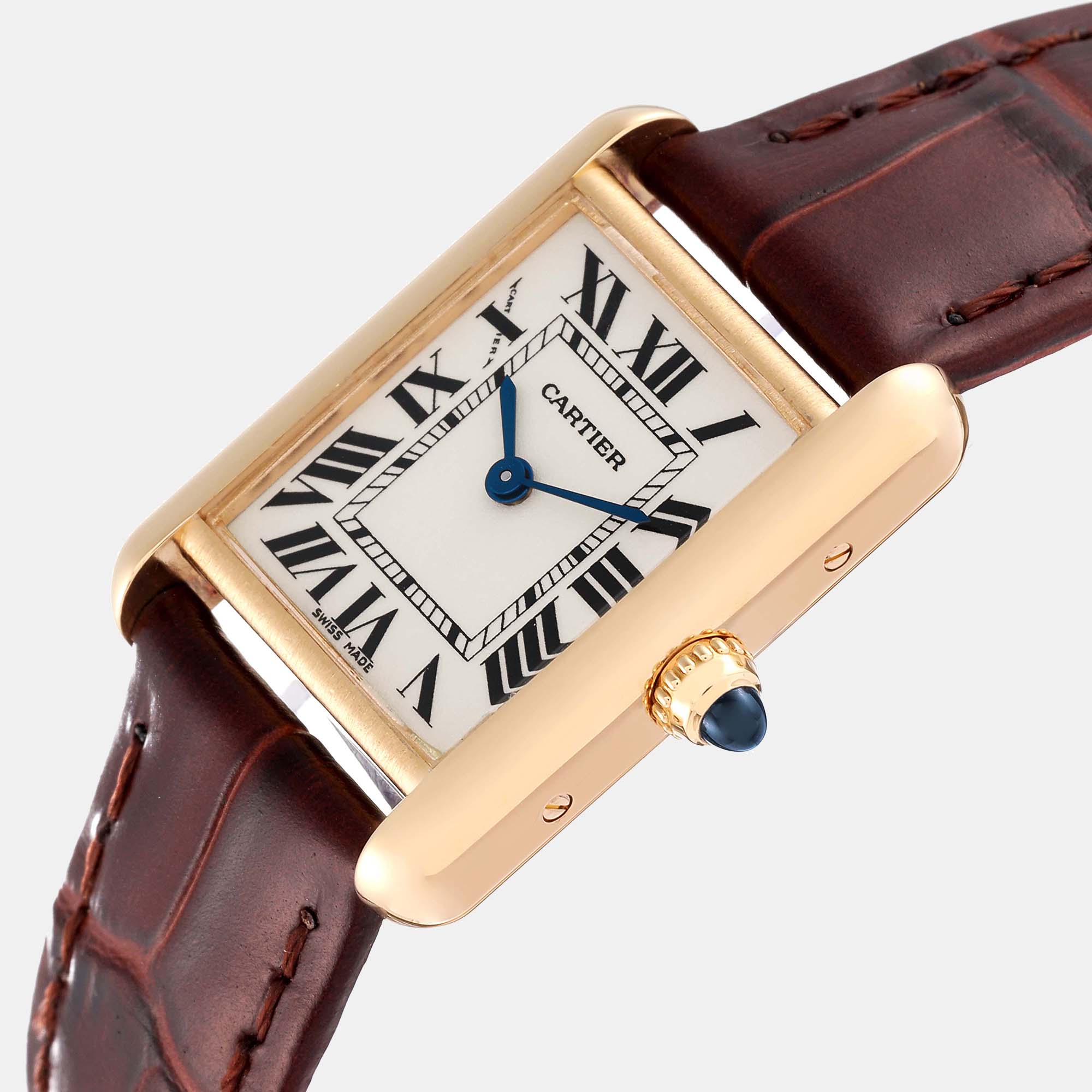 

Cartier Tank Louis Small Yellow Gold Brown Strap Ladies Watch W1529856 29.0 mm x 22.0 mm, Silver