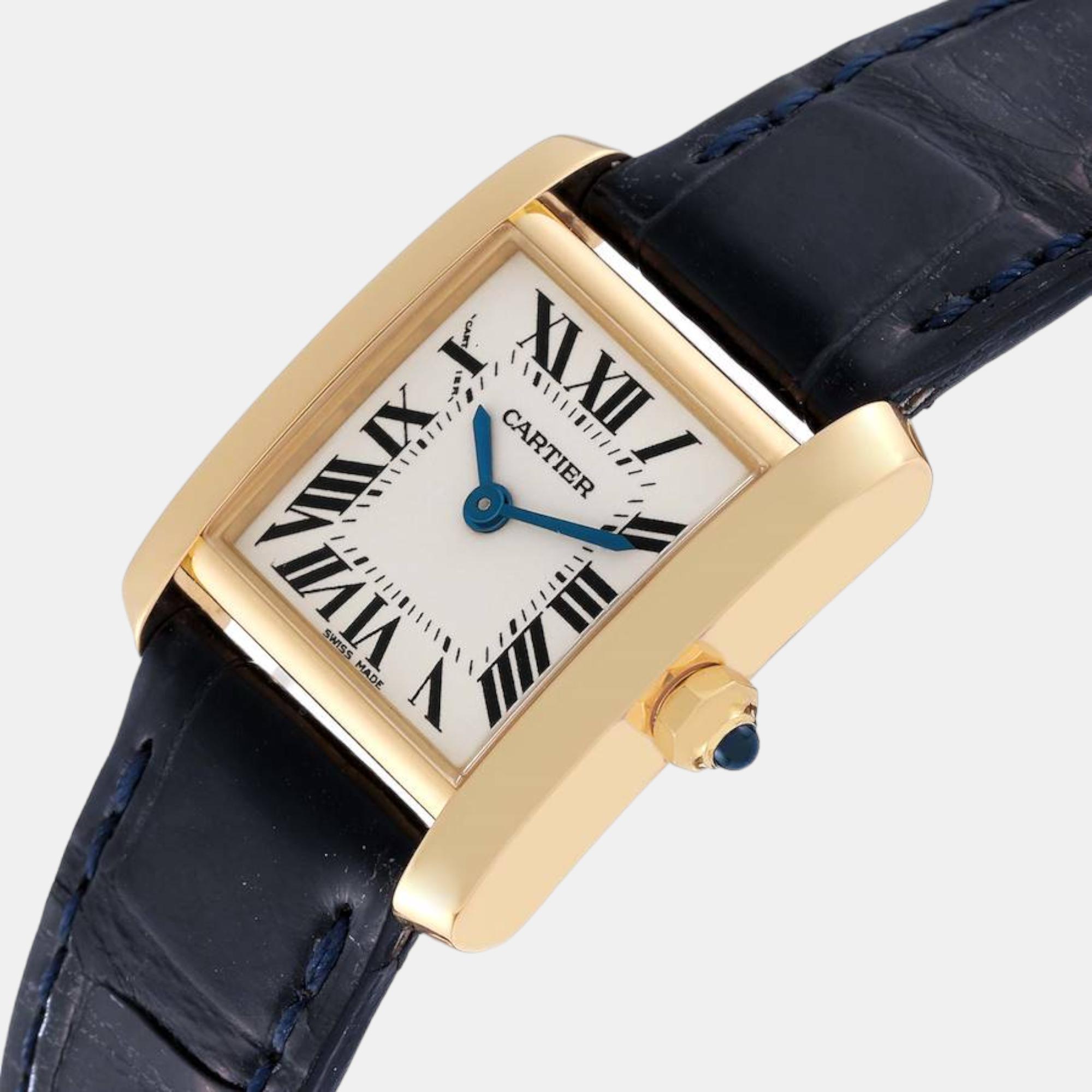 

Cartier Tank Francaise Yellow Gold Blue Strap Ladies Watch W5000256, Silver