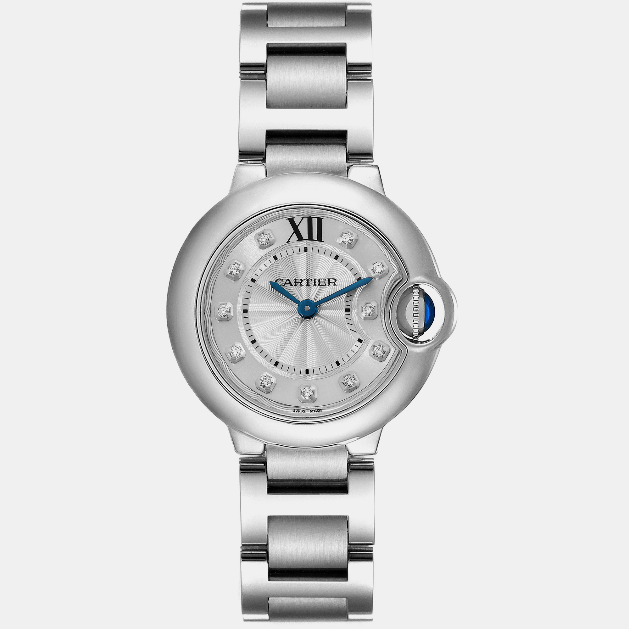 Pre-owned Cartier Ballon Bleu Silver Diamond Dial Steel Ladies Watch We902073 29 Mm