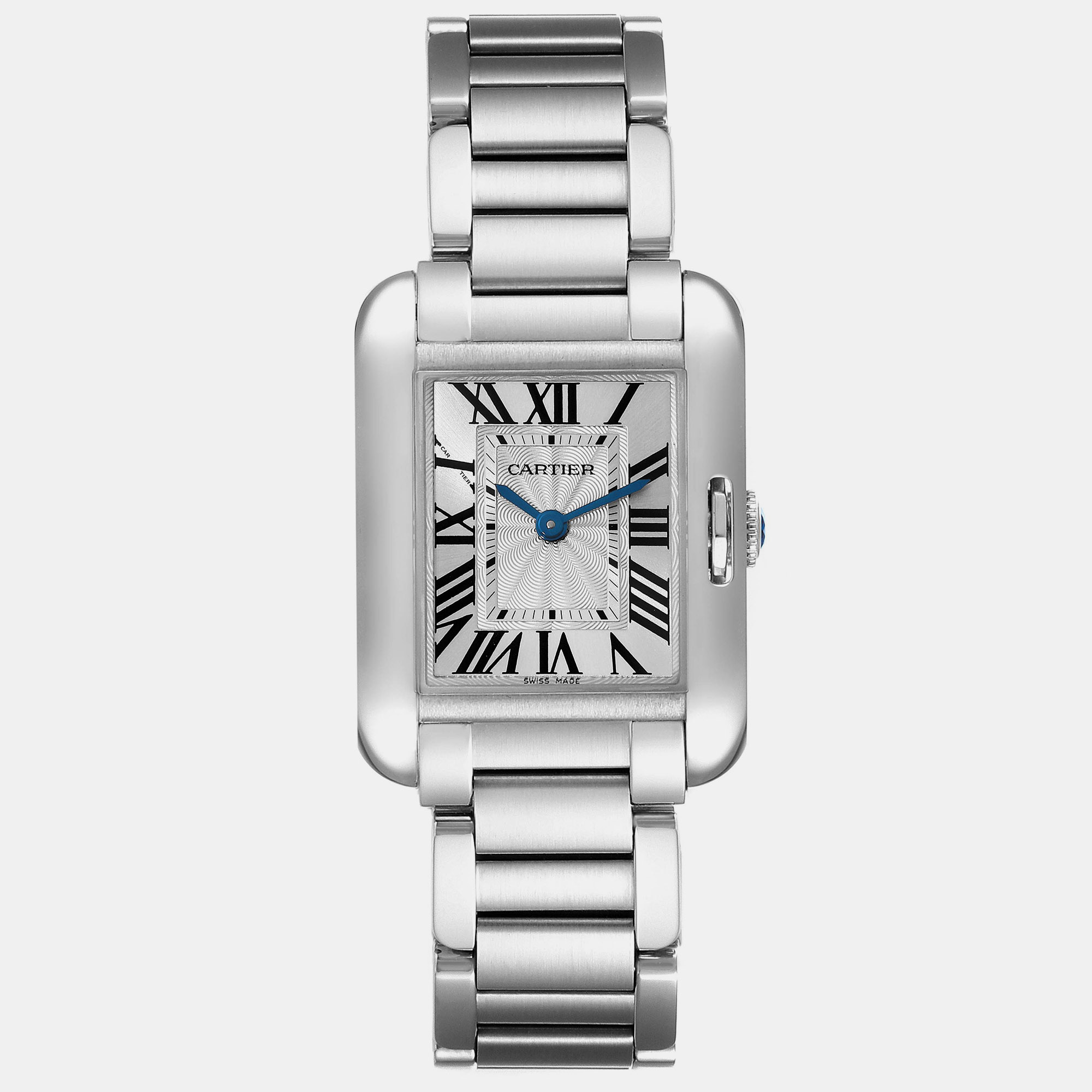Pre-owned Cartier Tank Anglaise Small Silver Dial Steel Ladies Watch W5310022 30.2 X 22.7 Mm