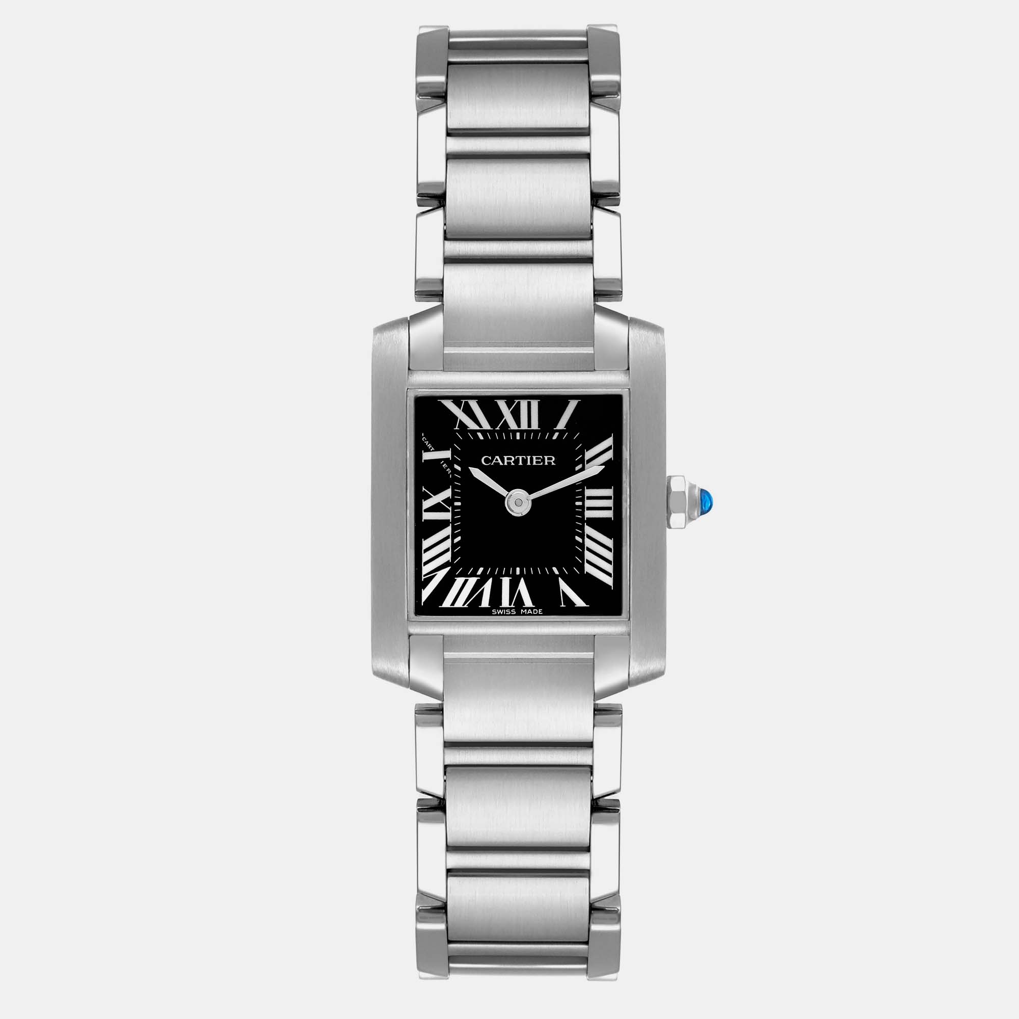 Pre-owned Cartier Tank Francaise Black Dial Steel Ladies Watch W51026q3 20.0 Mm X 25.0 Mm