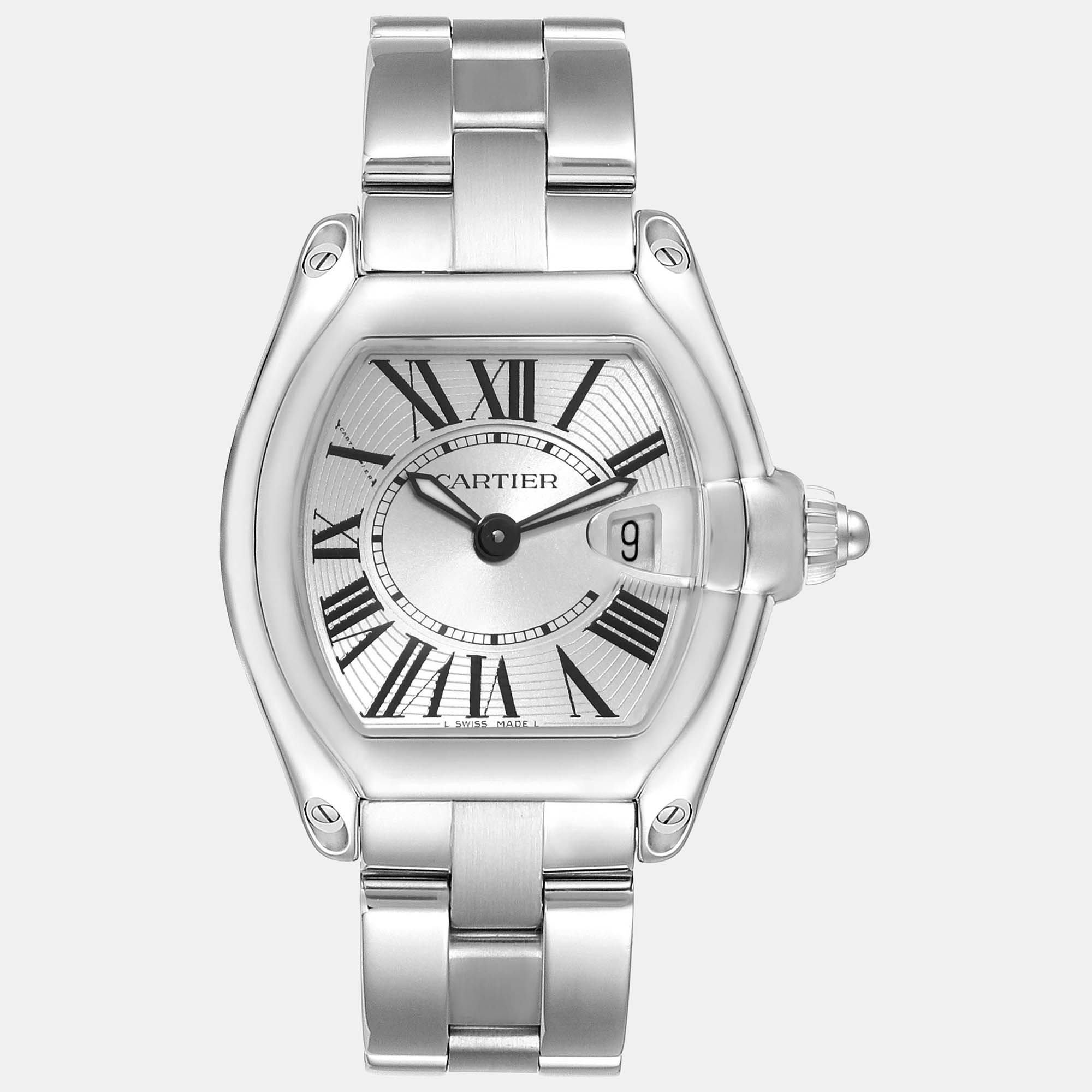 Pre-owned Cartier Roadster Small Silver Dial Steel Ladies Watch W62016v3 36 Mm X 30 Mm
