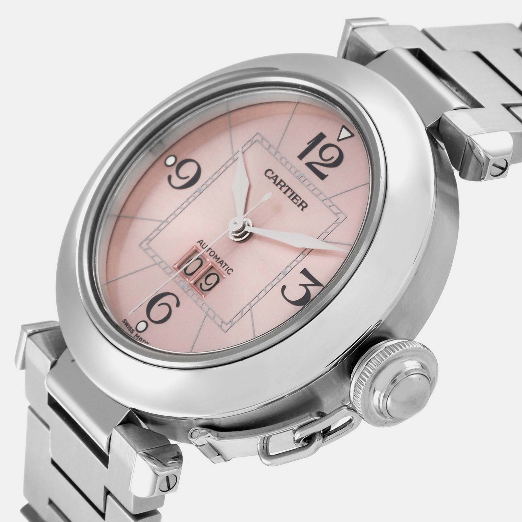 

Cartier Pasha Big Date Pink Dial Steel Ladies Watch W31058M7