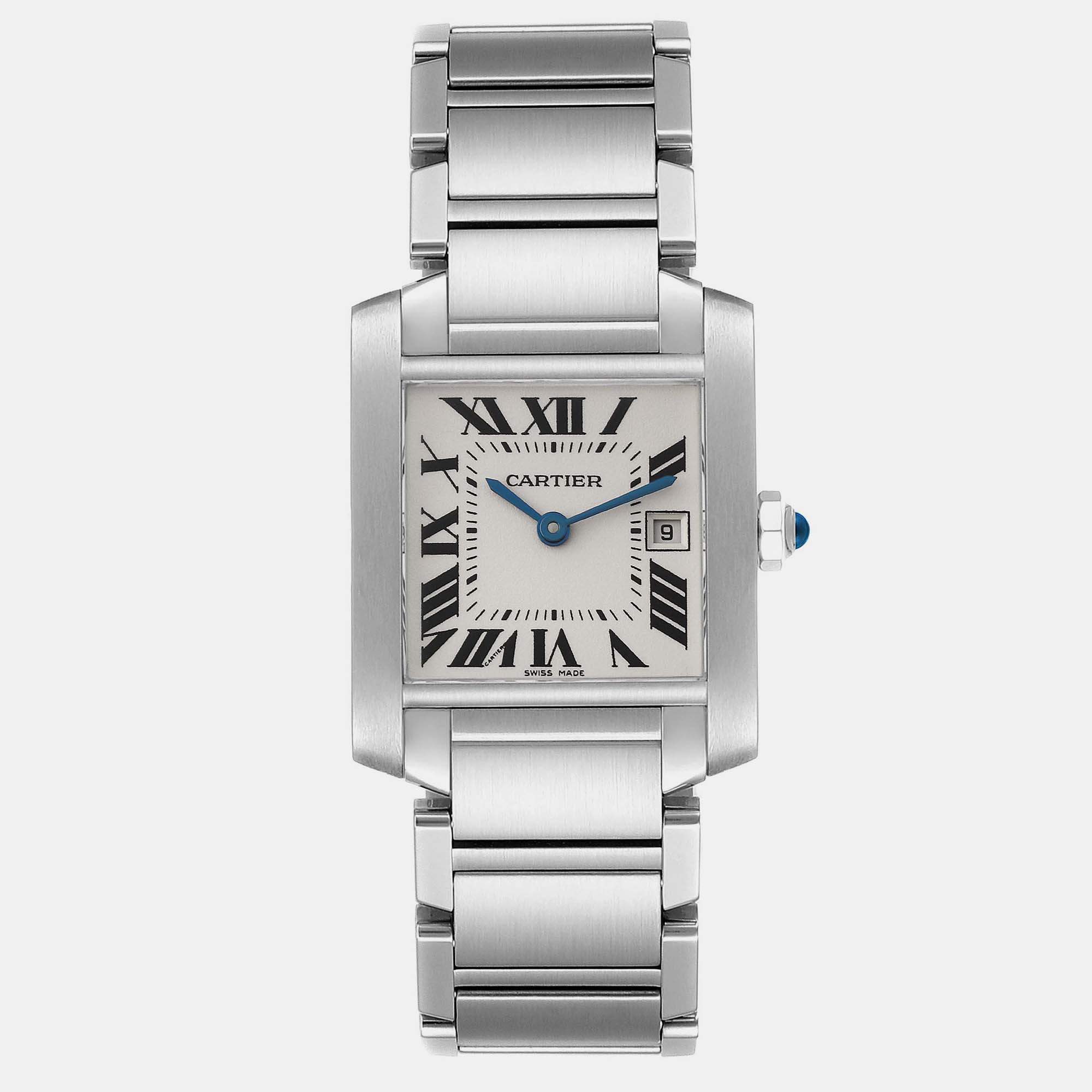 Pre-owned Cartier Tank Francaise Midsize Silver Dial Steel Ladies Watch W51011q3 25.0 Mm X 30.0 Mm