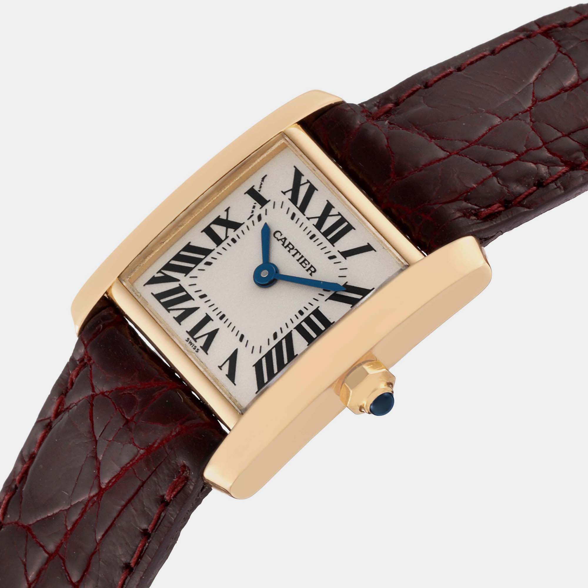 

Cartier Tank Francaise Yellow Gold Burgundy Strap Ladies Watch W5000256 20 x 25 mm, Silver