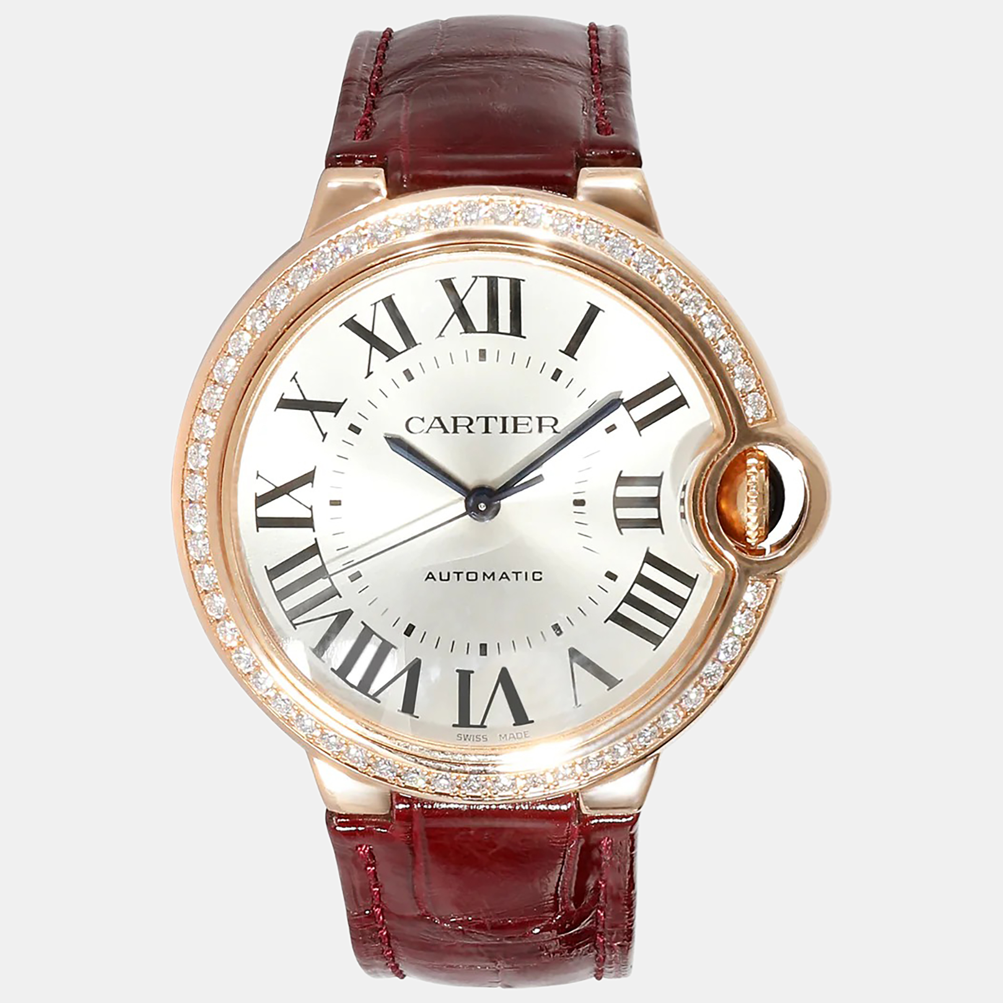 Pre-owned Cartier Silver 18k Rose Gold Ballon Bleu Wjbb0034 Automatic Women's Wristwatch 36 Mm