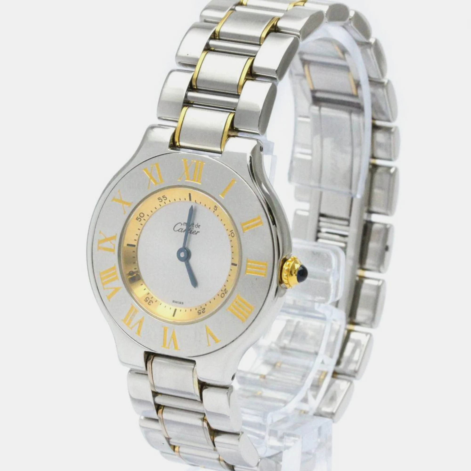 

Cartier Silver Yellow Gold Plated Stainless Steel Must 21 W10072R6 Quartz Women's Wristwatch 31 mm