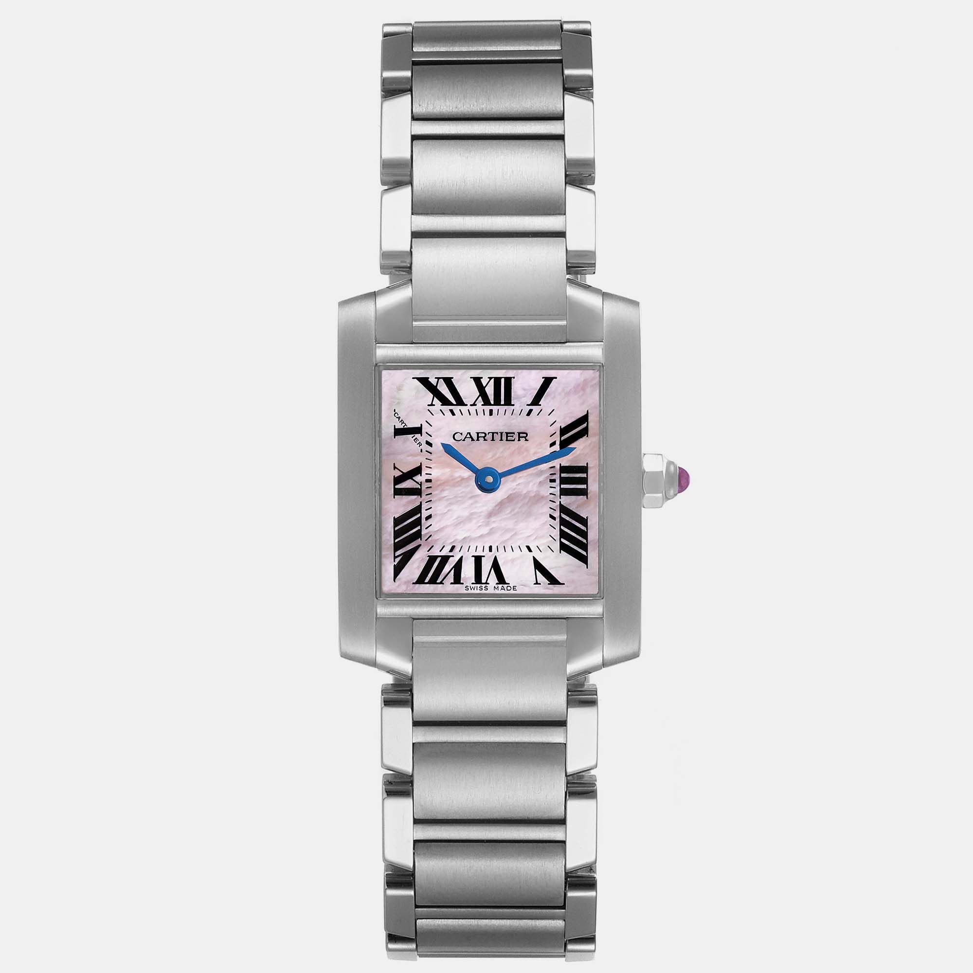 Pre-owned Cartier Tank Francaise Pink Mother Of Pearl Dial Steel Ladies Watch W51028q3