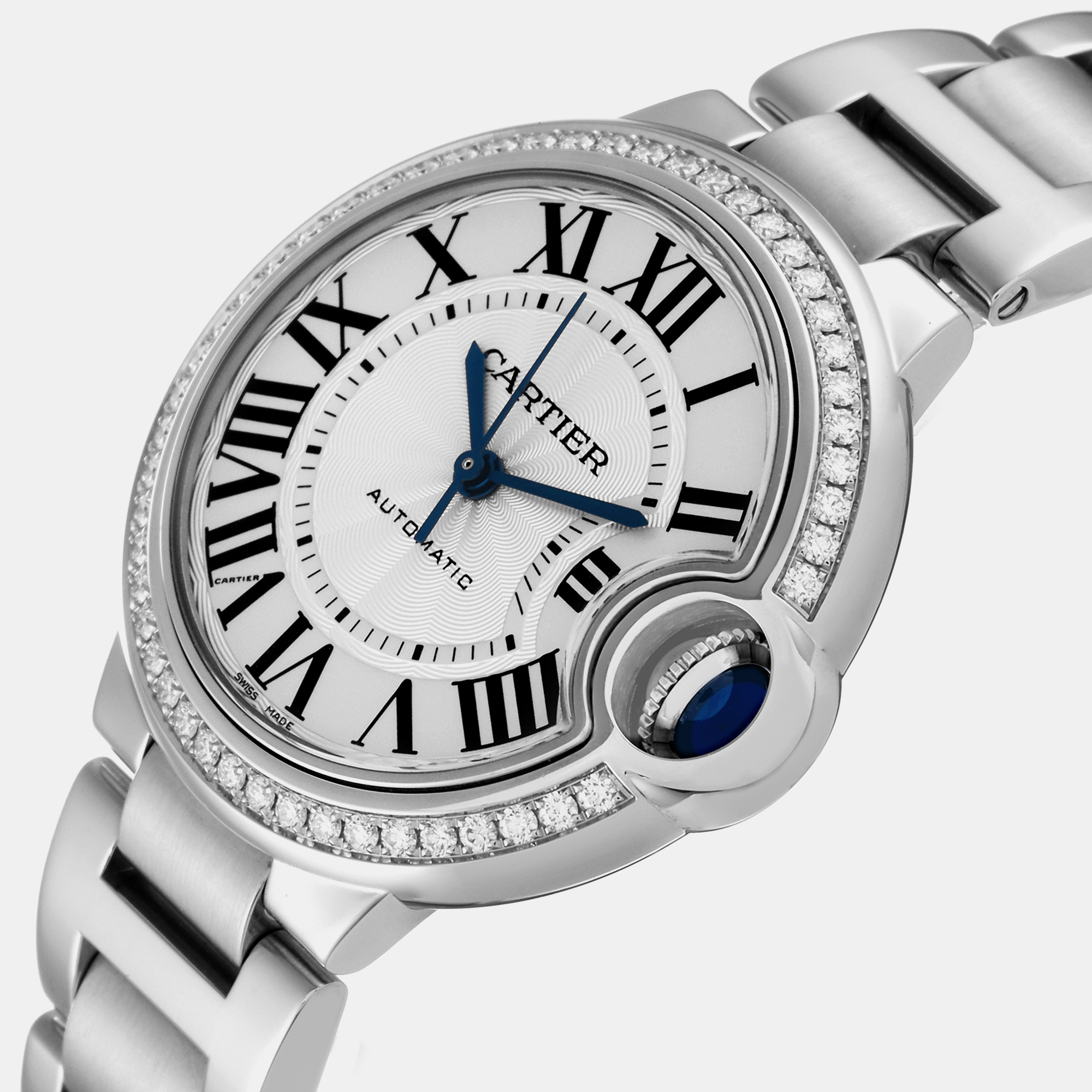 

Cartier Ballon Bleu Steel Diamond Bezel Ladies Watch W4BB0016 33 mm, Silver