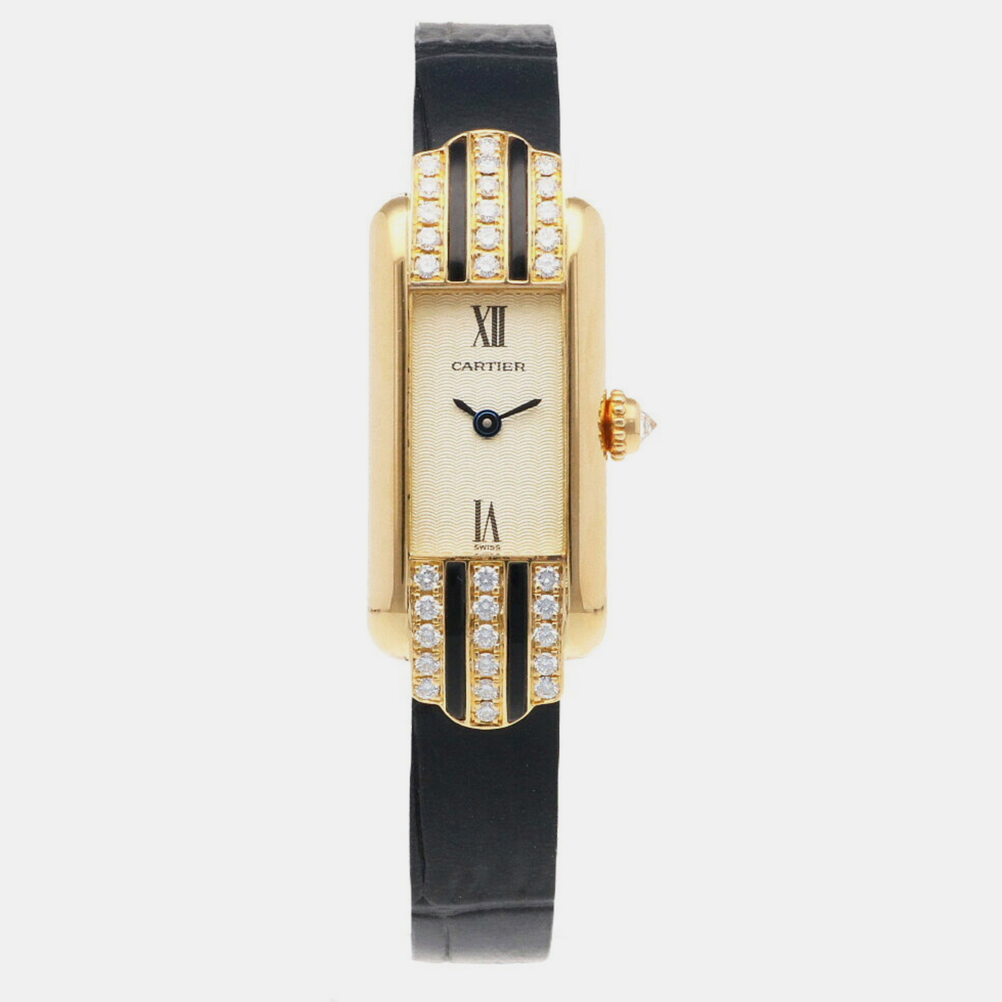 Pre-owned Cartier Gold 18k Yellow Gold Tank Allonge 1380 Quartz Women's Wristwatch 14.5 Mm In Beige