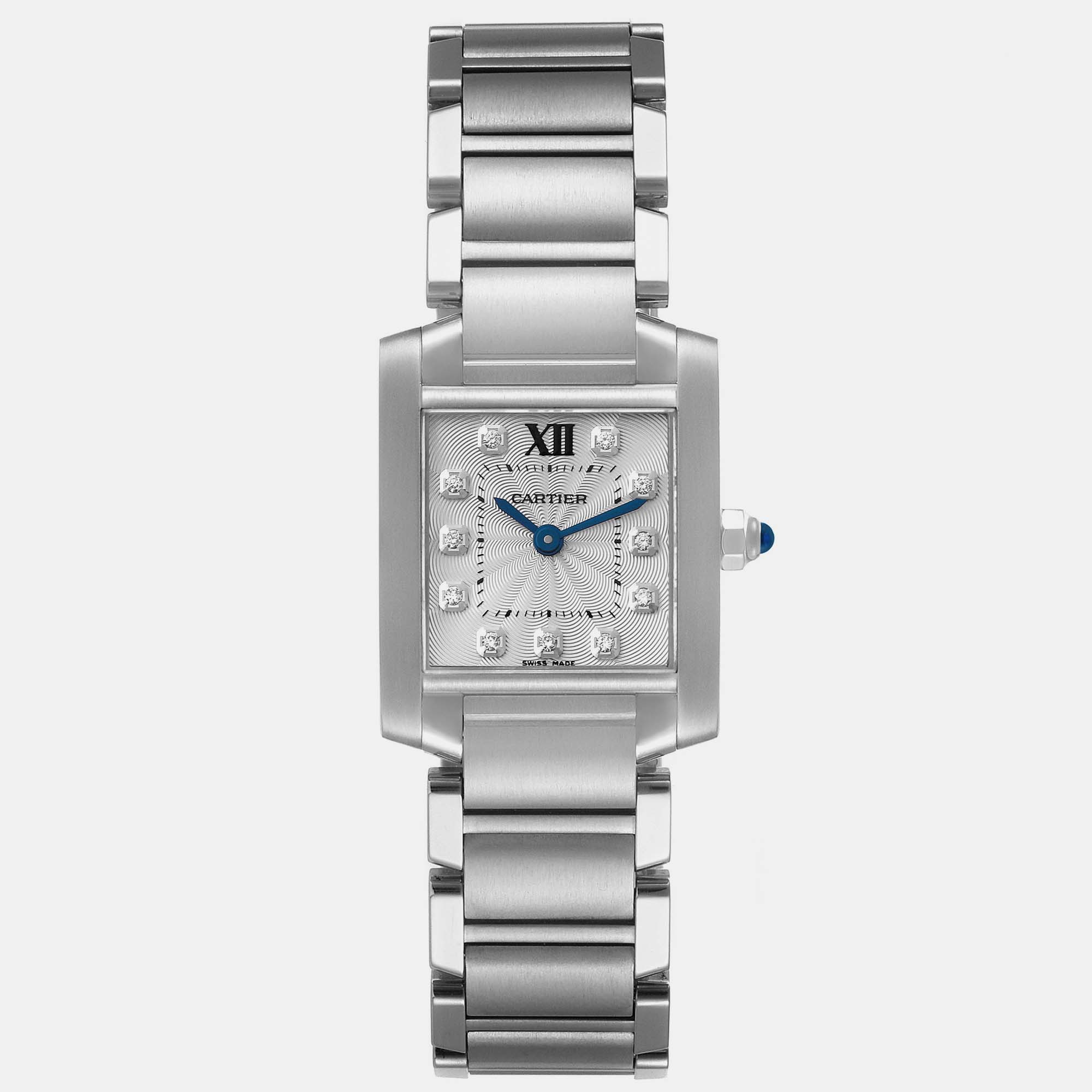 

Cartier Tank Francaise Small Steel Diamond Dial Ladies Watch WE110006 20 x 25 mm, Silver