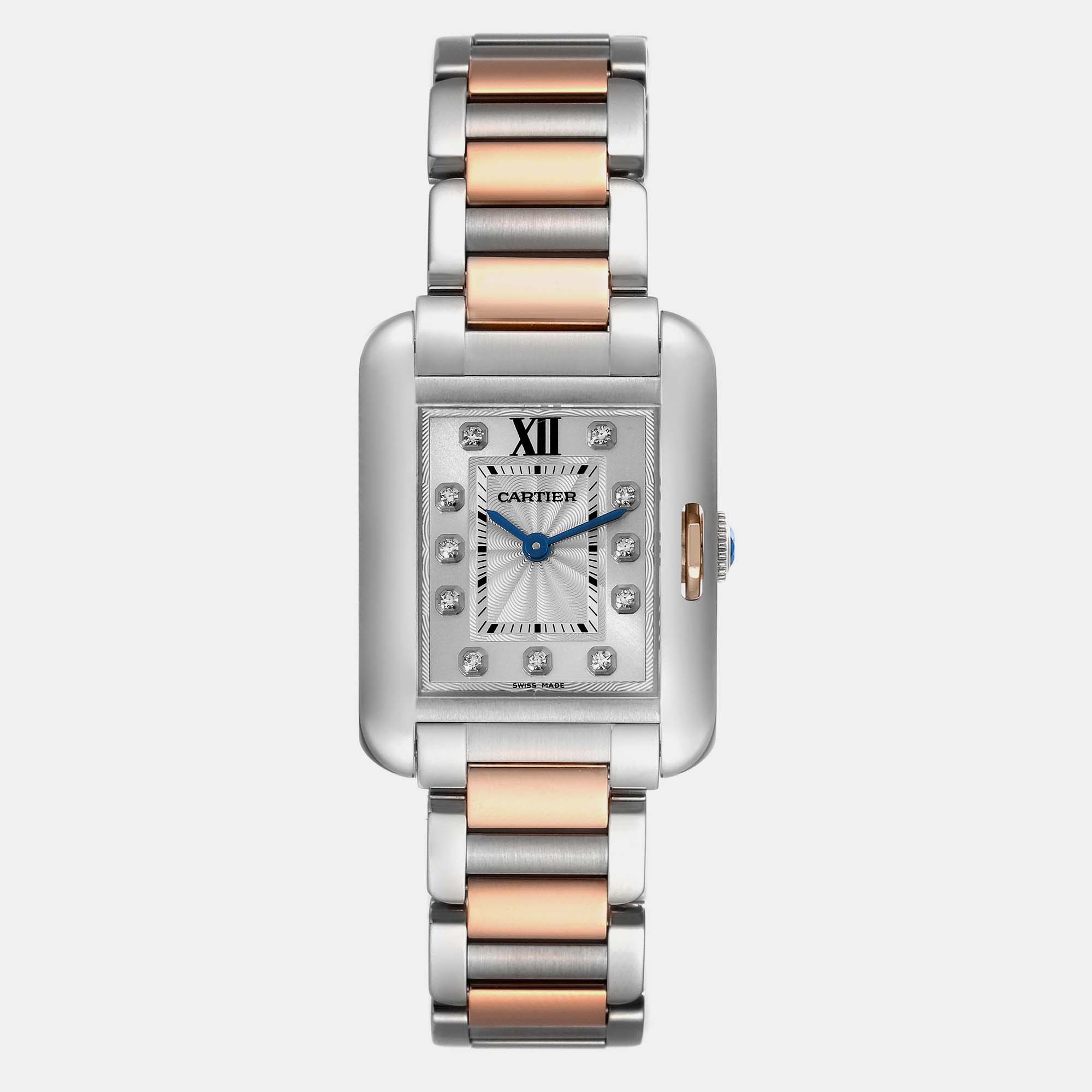 Pre-owned Cartier Tank Anglaise Small Steel Rose Gold Diamond Ladies Watch Wt100024 30.2 Mm X 22.7 Mm In Silver