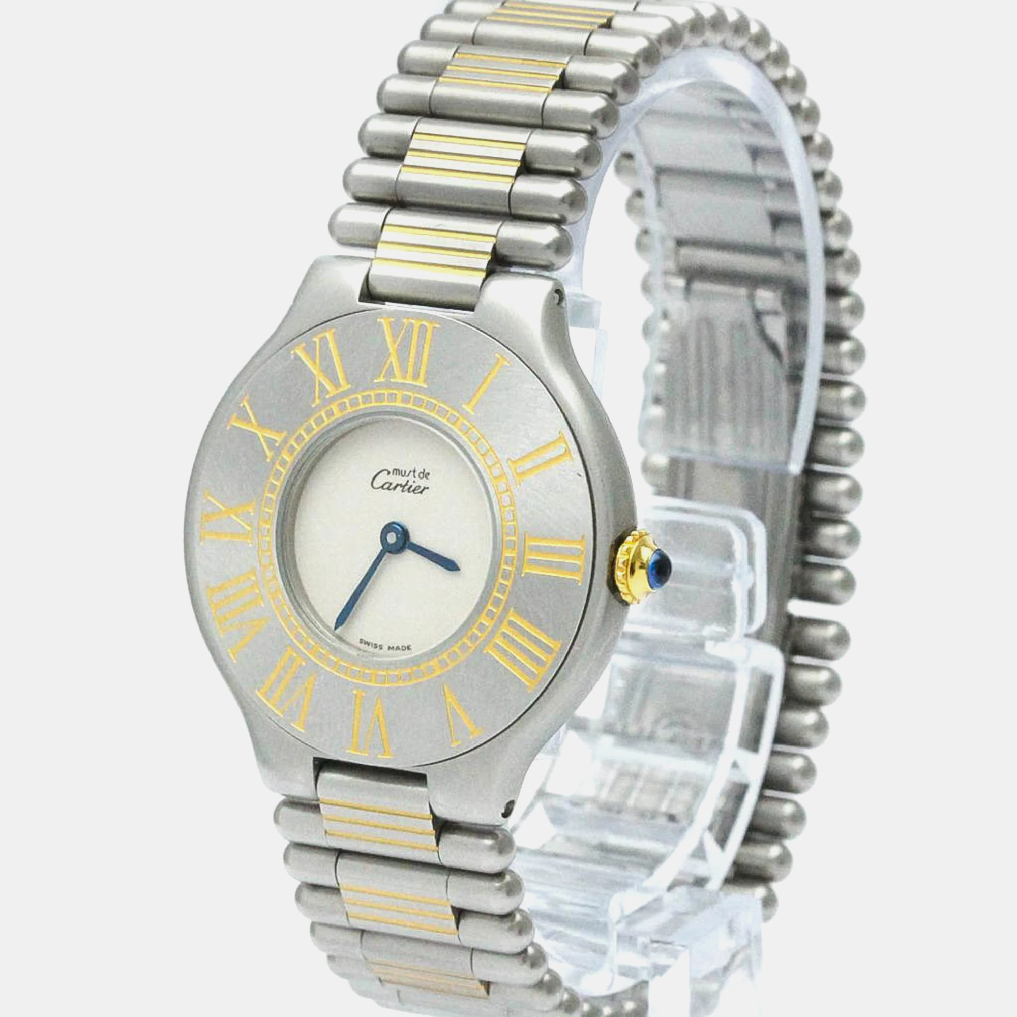 

Cartier Silver 18k Yellow Gold Plated Stainless Steel Must 21 W10050F4 Women's Wristwatch 30 mm