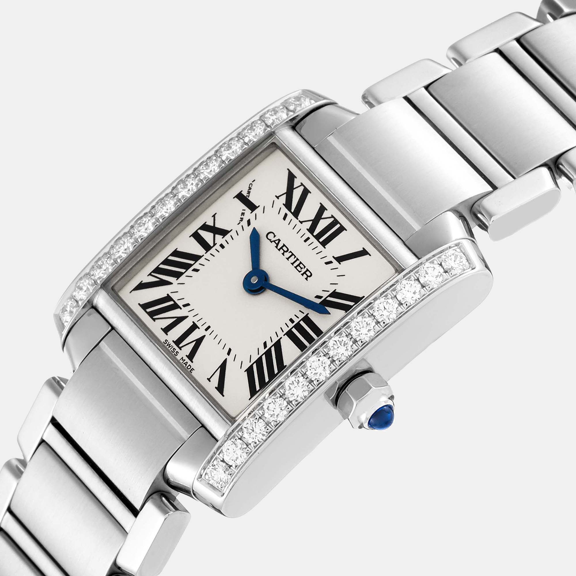 

Cartier Tank Francaise Small Steel Diamond Bezel Ladies Watch W4TA0008 20 x 25 mm, Silver