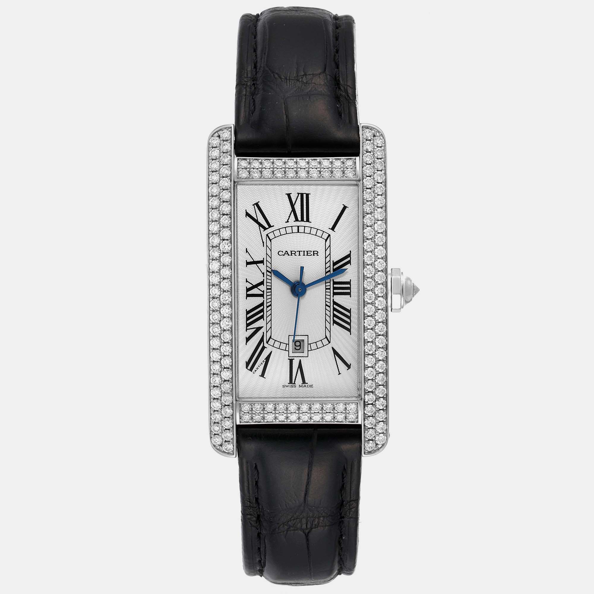 Pre-owned Cartier Tank Americaine White Gold Diamond Ladies Watch 2490 22.0 Mm X 41.0 Mm In Silver