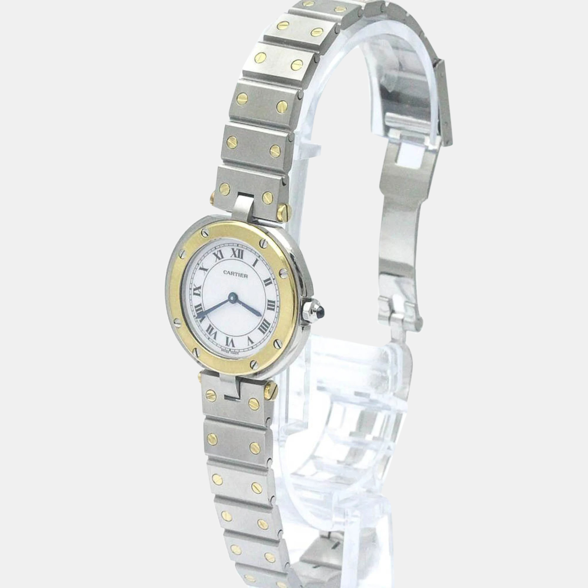 

Cartier White 18k Yellow Gold Stainless Steel Santos Ronde Quartz Women's Wristwatch 27 mm