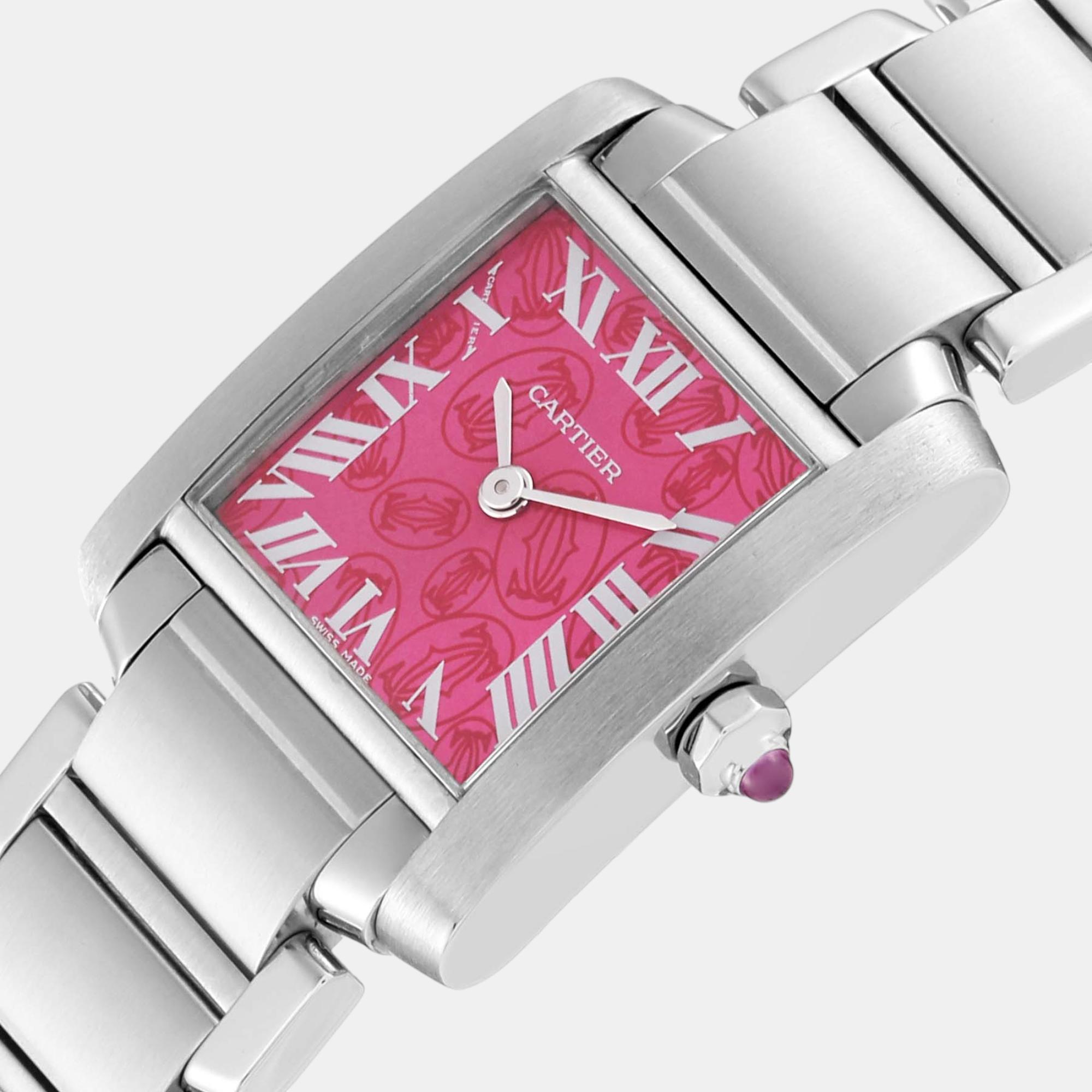 

Cartier Tank Francaise Raspberry Dial Limited Edition Steel Ladies Watch W51030Q3, Pink