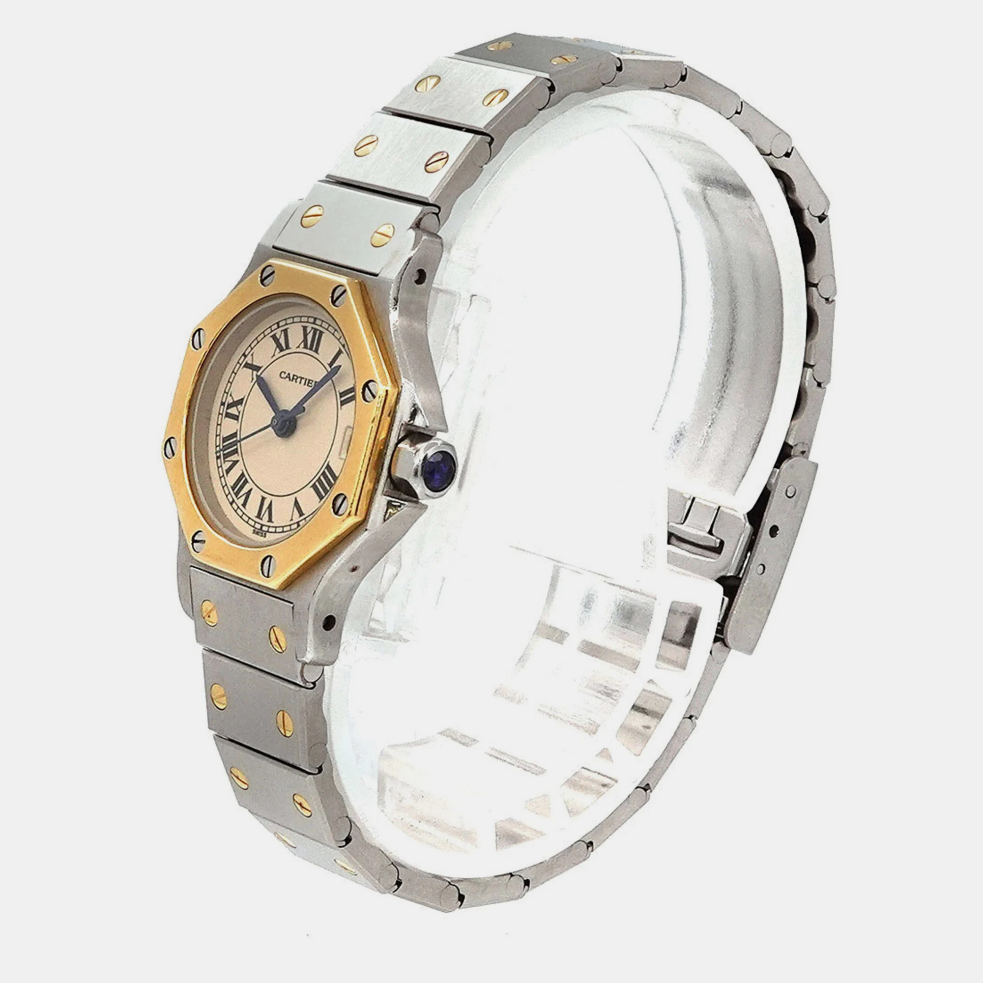 

Cartier White 18k Yellow Gold Stainless Steel Santos Octagon Quartz Women's Wristwatch 24 mm