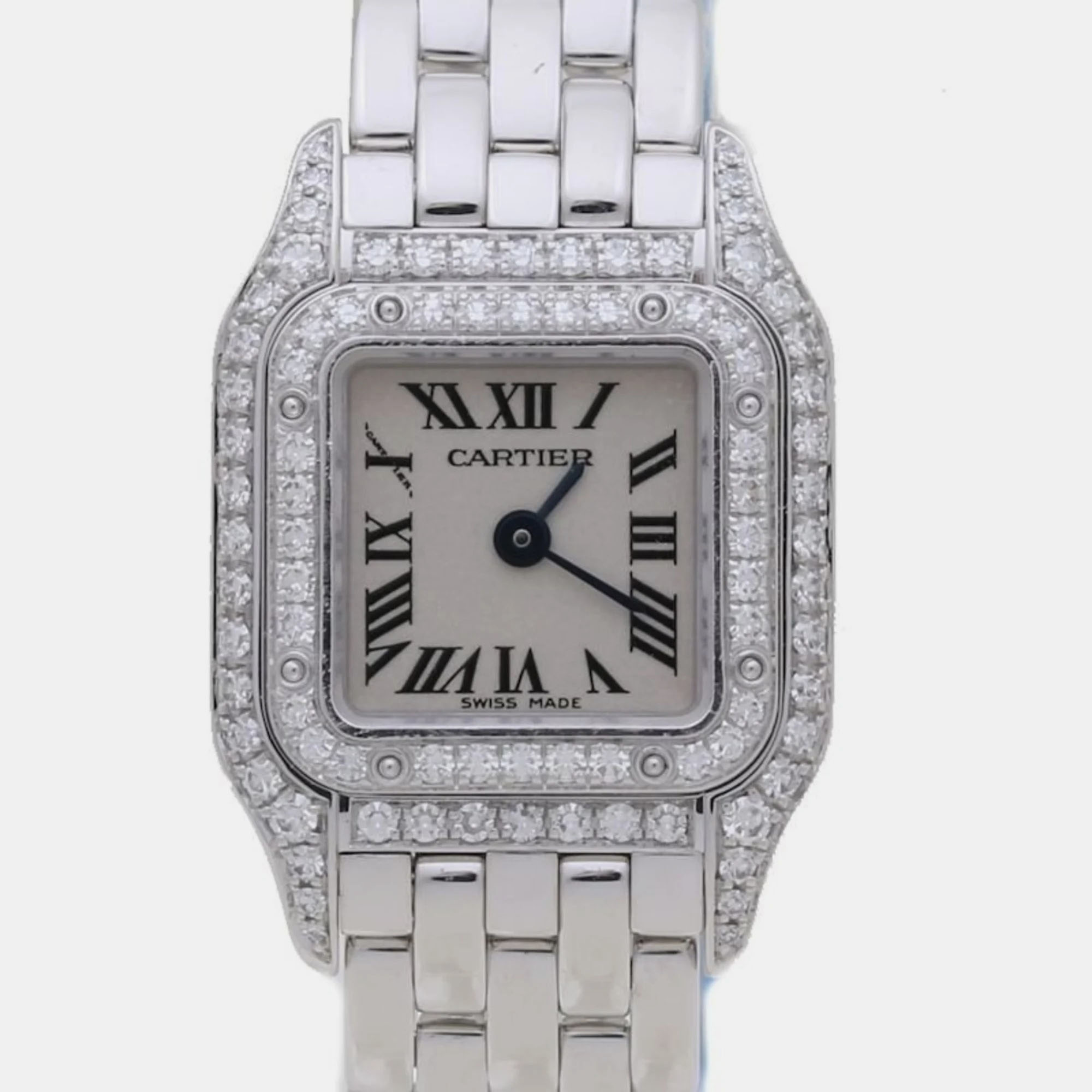 

Cartier Silver Diamond 18k White Gold Panthere WF3210F3 Quartz Women's Wristwatch 17 mm