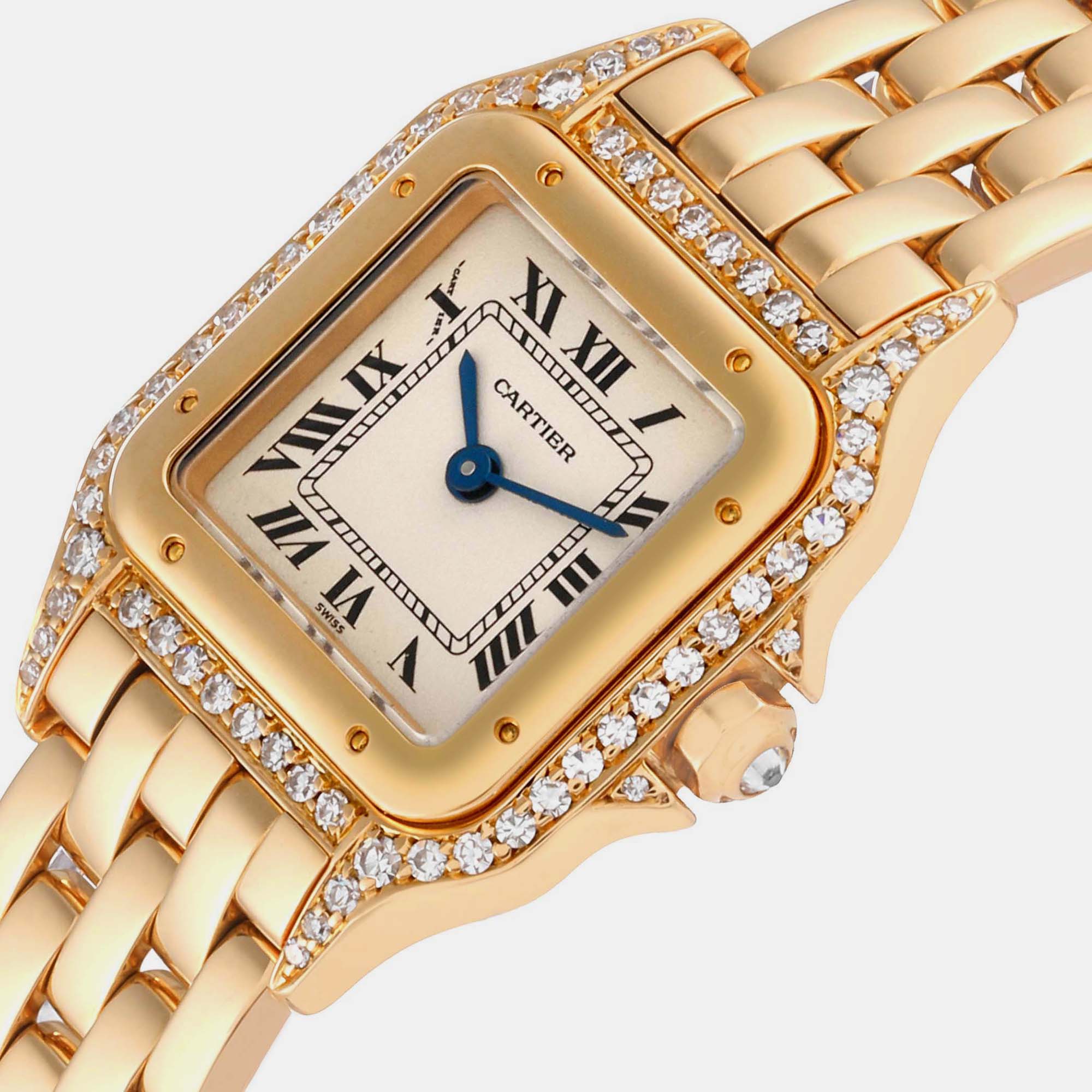 

Cartier Panthere Small Yellow Gold Diamond Ladies Watch 17439 23 mm x 30 mm, Silver