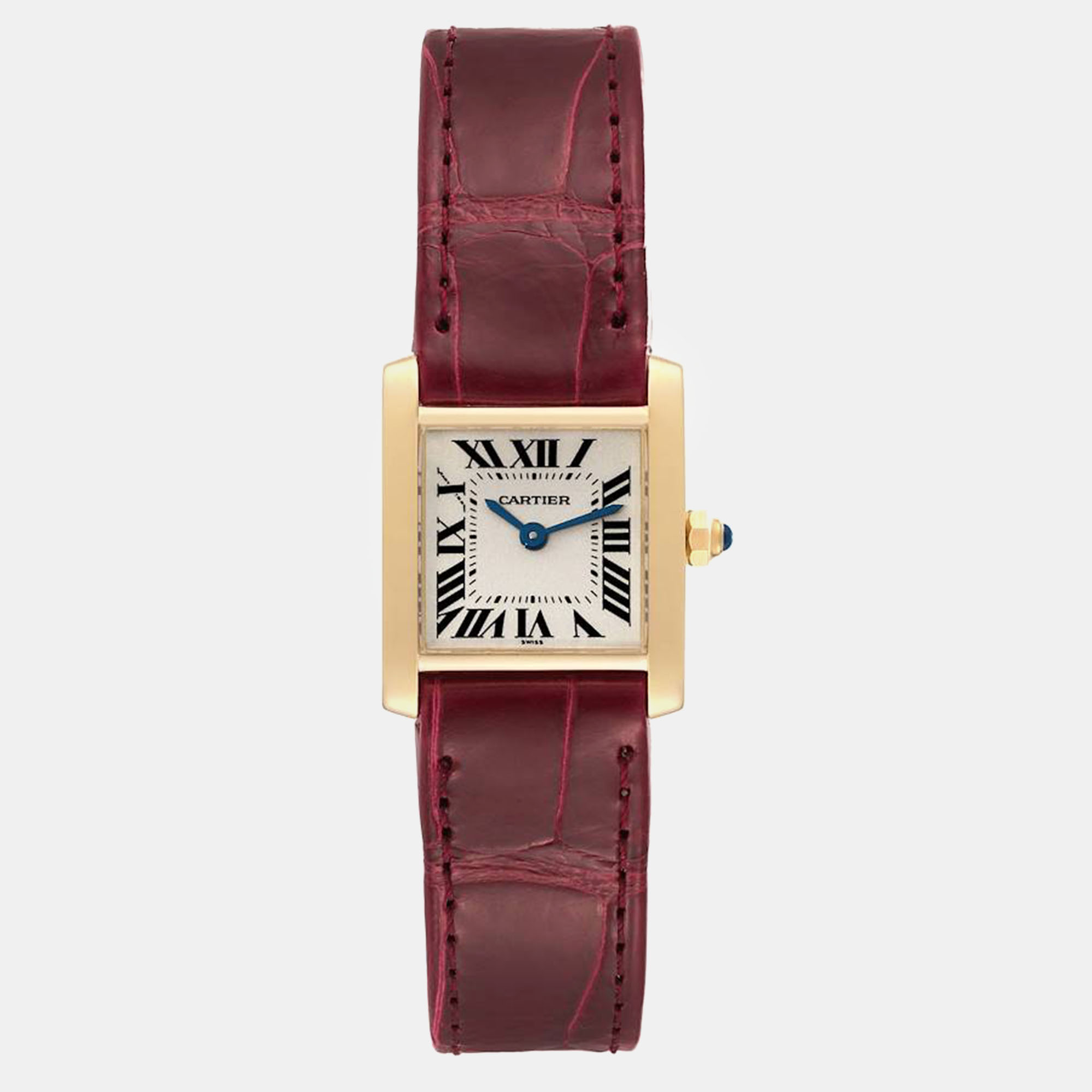 

Cartier Tank Francaise Yellow Gold Burgundy Strap Ladies Watch W5000256 20.0 mm x 25.0 mm, Silver