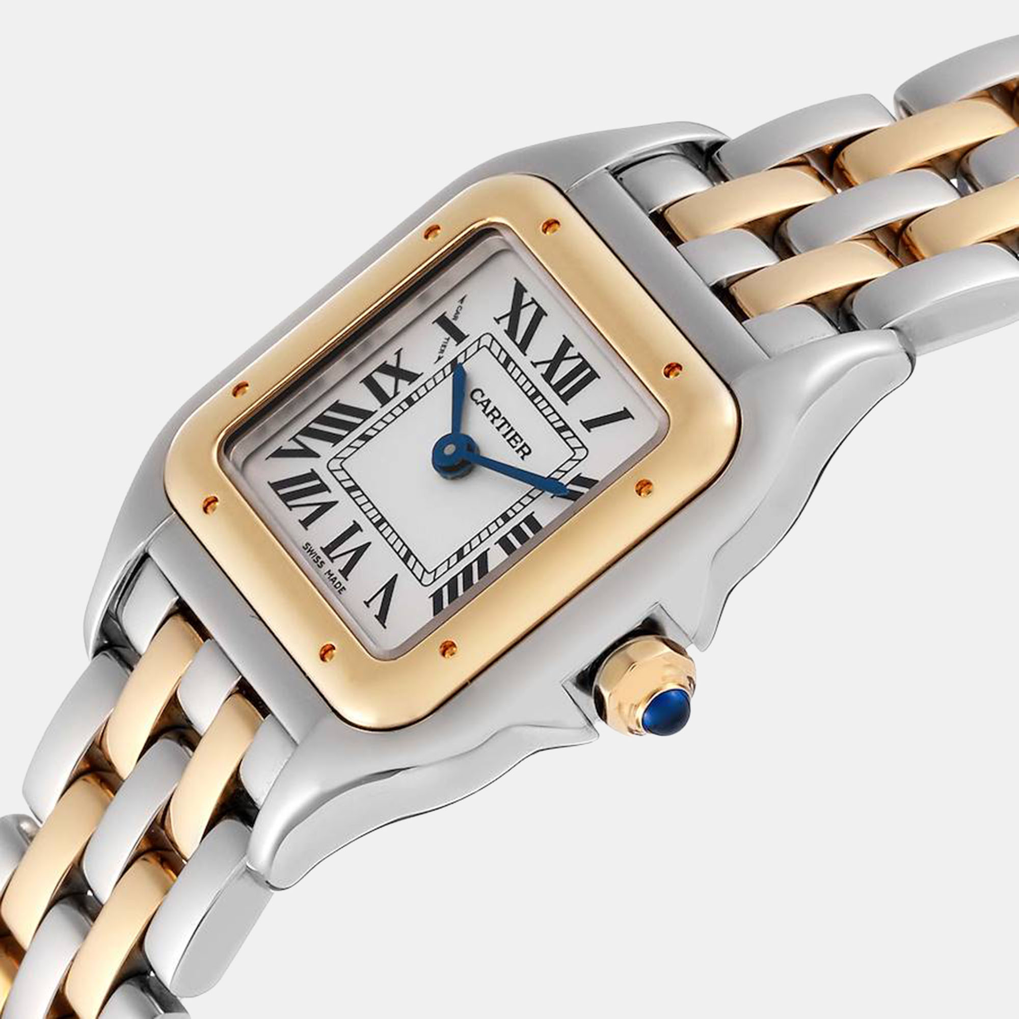 

Cartier Panthere Steel Yellow Gold 2 Row Ladies Watch W2PN0006, Silver