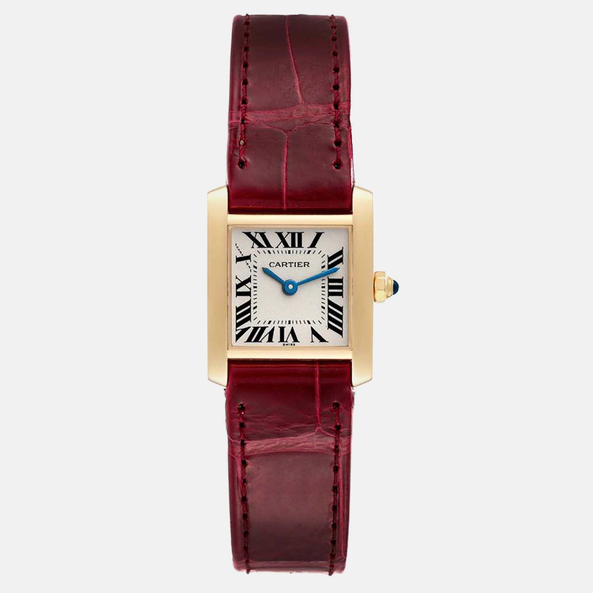 

Cartier Tank Francaise Yellow Gold Burgundy Strap Ladies Watch W5000256, Silver