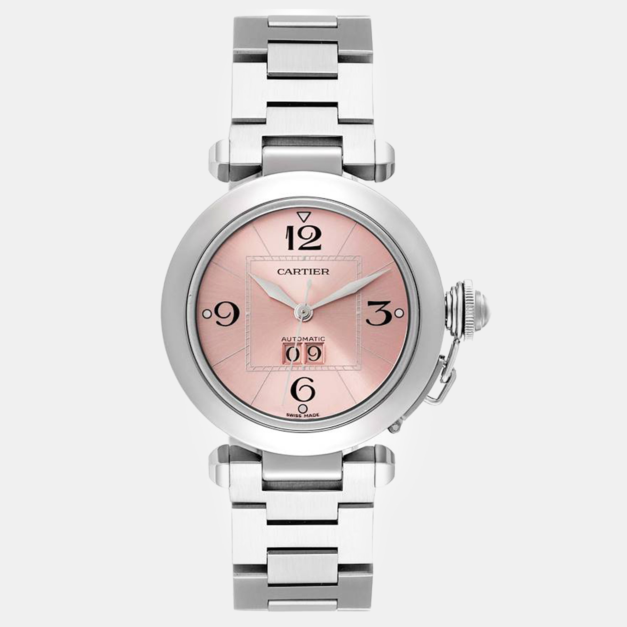 

Cartier Pasha Big Date Pink Dial Steel Ladies Watch W31058M7