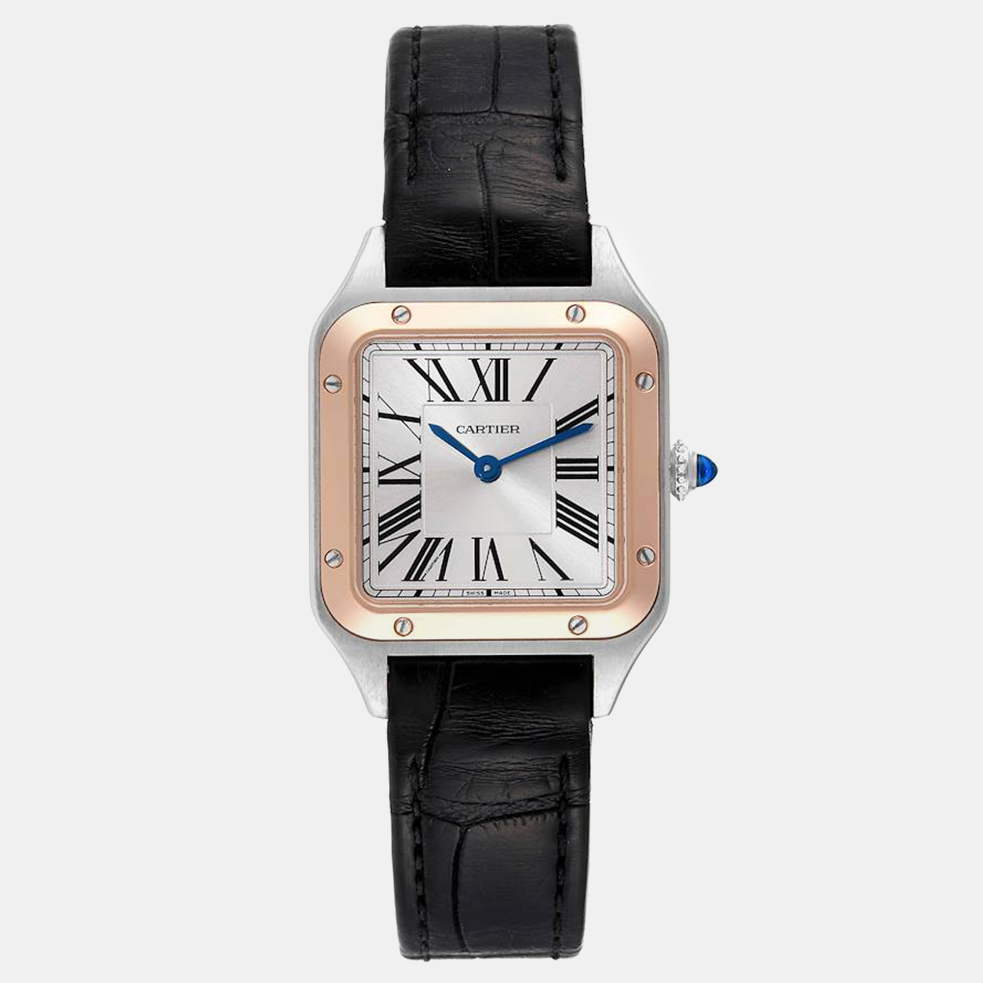 

Cartier Santos Dumont Steel Rose Gold Silver Dial Ladies Watch W2SA0012 38 mm x 27.5 mm