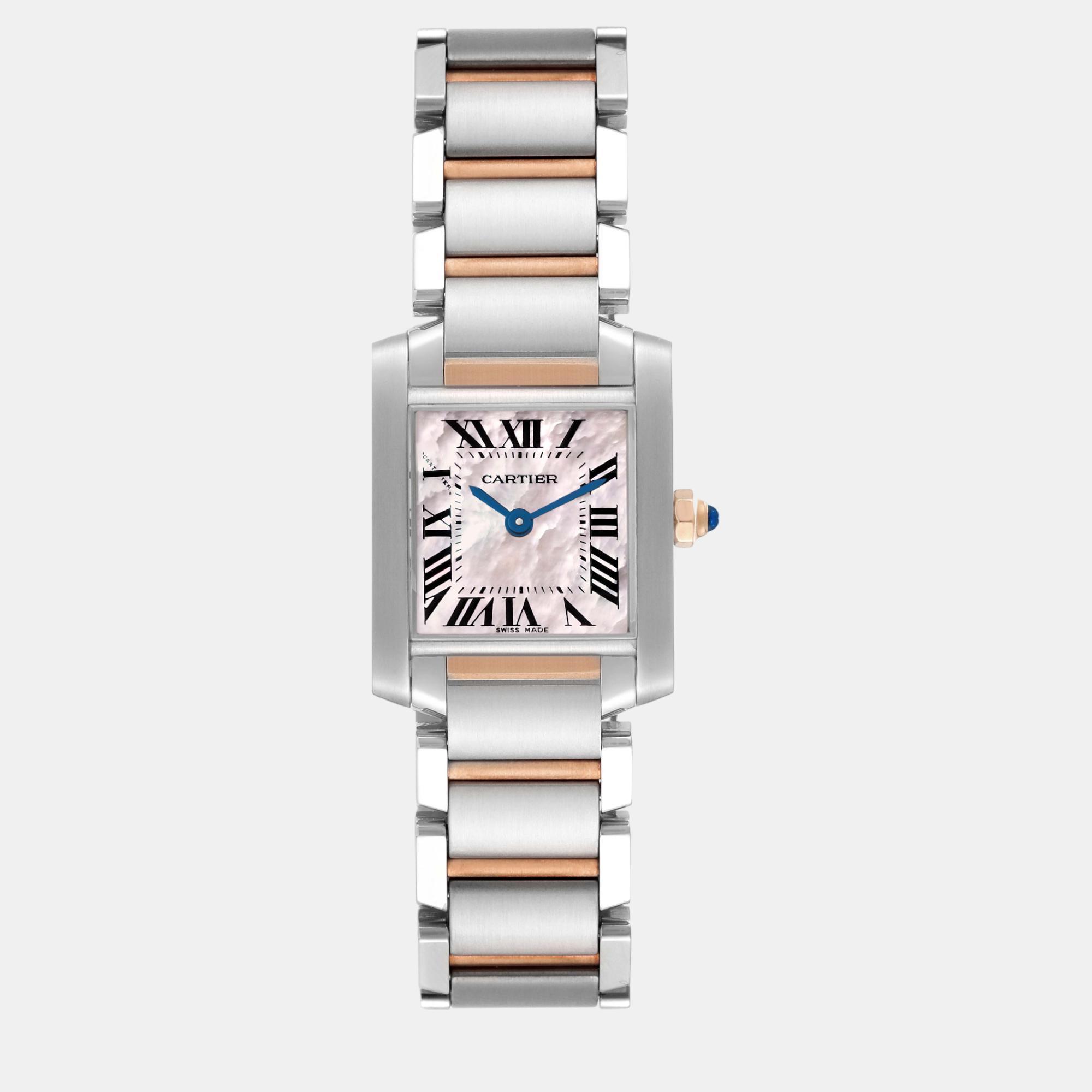 Pre-owned Cartier Tank Francaise Steel Rose Gold Mother Of Pearl Ladies Watch W51027q4 In Pink