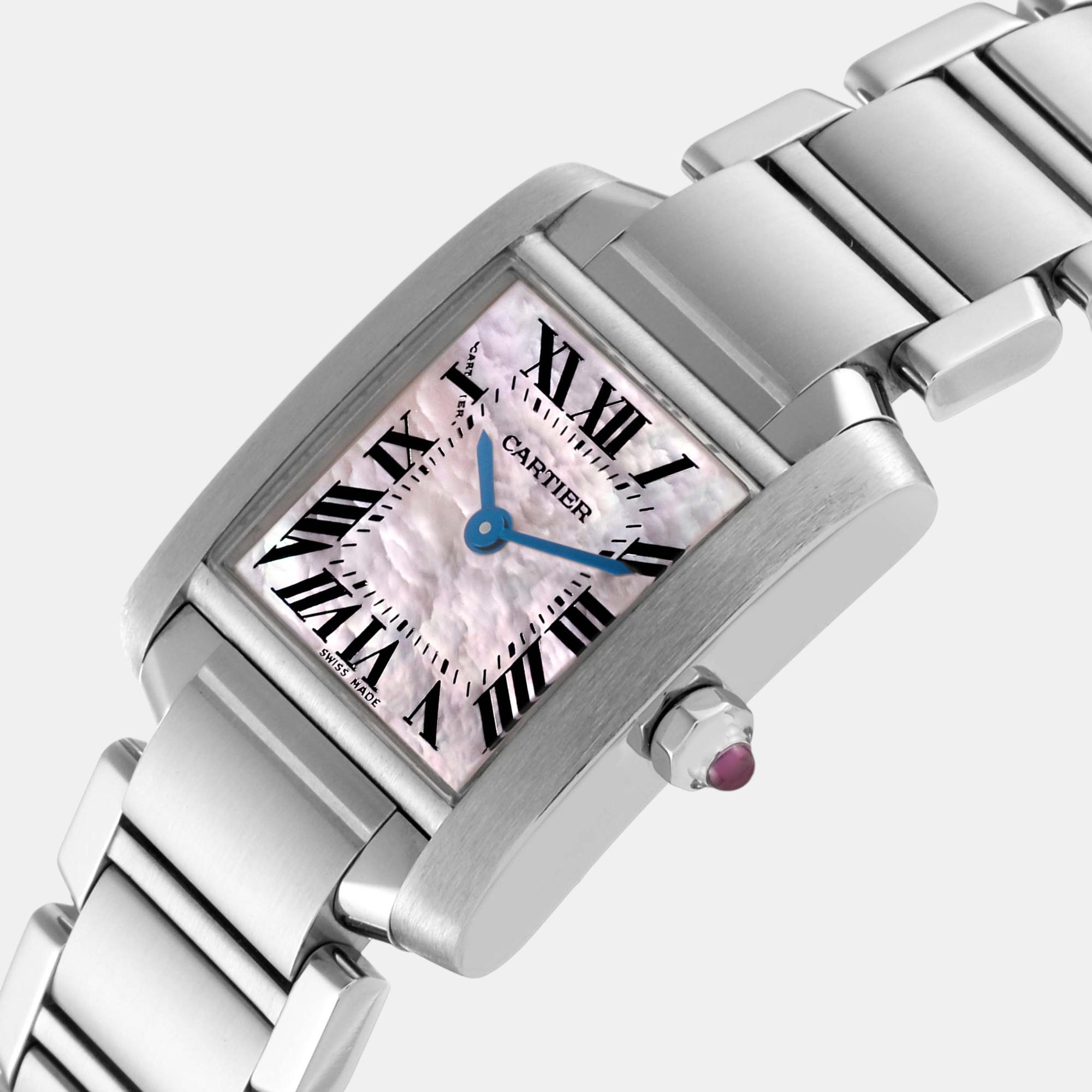 

Cartier Tank Francaise Mother Of Pearl Dial Steel Ladies Watch W51028Q3 20.0 mm x 25.0 mm, Pink