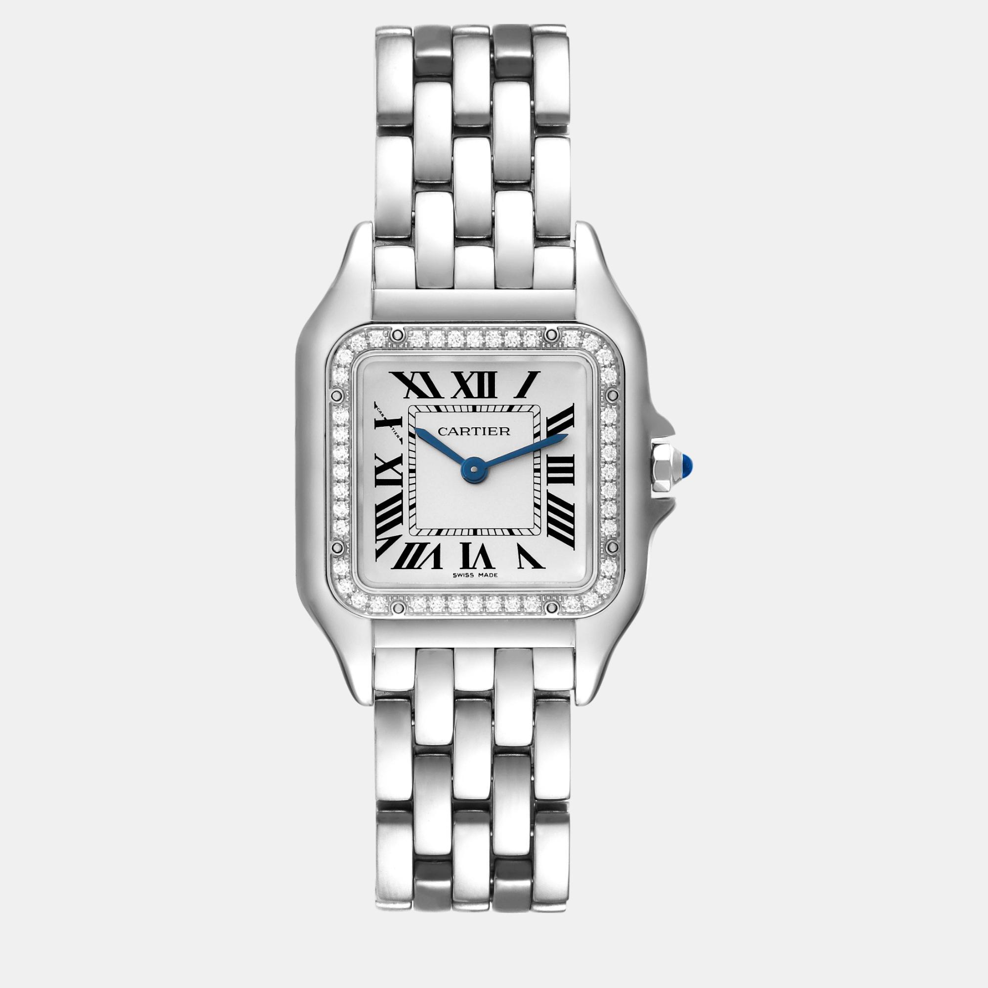 

Cartier Panthere Medium Steel Diamond Bezel Ladies Watch W4PN0008 27.0 mm x 37.0 mm, Silver