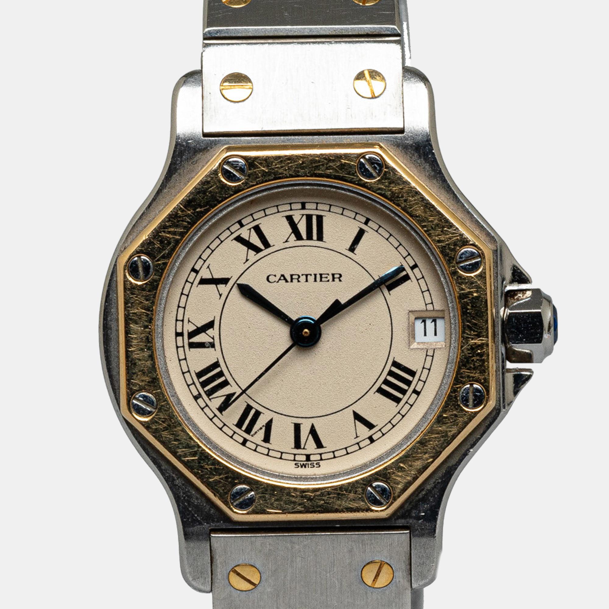 

Cartier Automatic 18K Gold and Stainless Steel Santos Octagon Watch, Beige