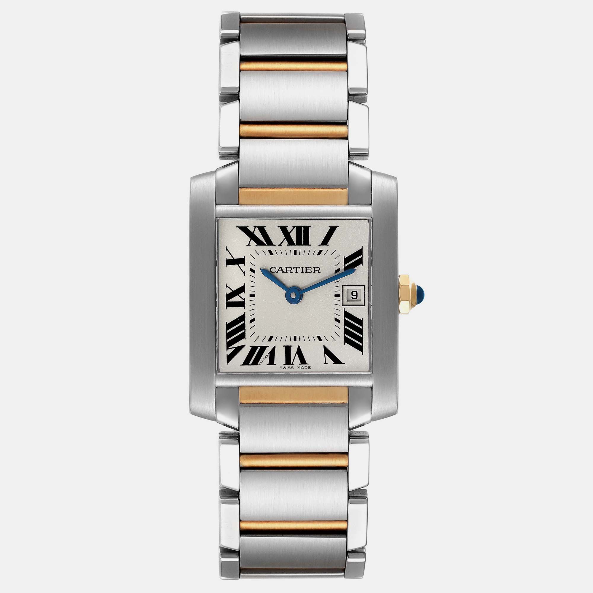 Pre-owned Cartier Tank Francaise Midsize Steel Yellow Gold Ladies Watch 25 Mm In Silver