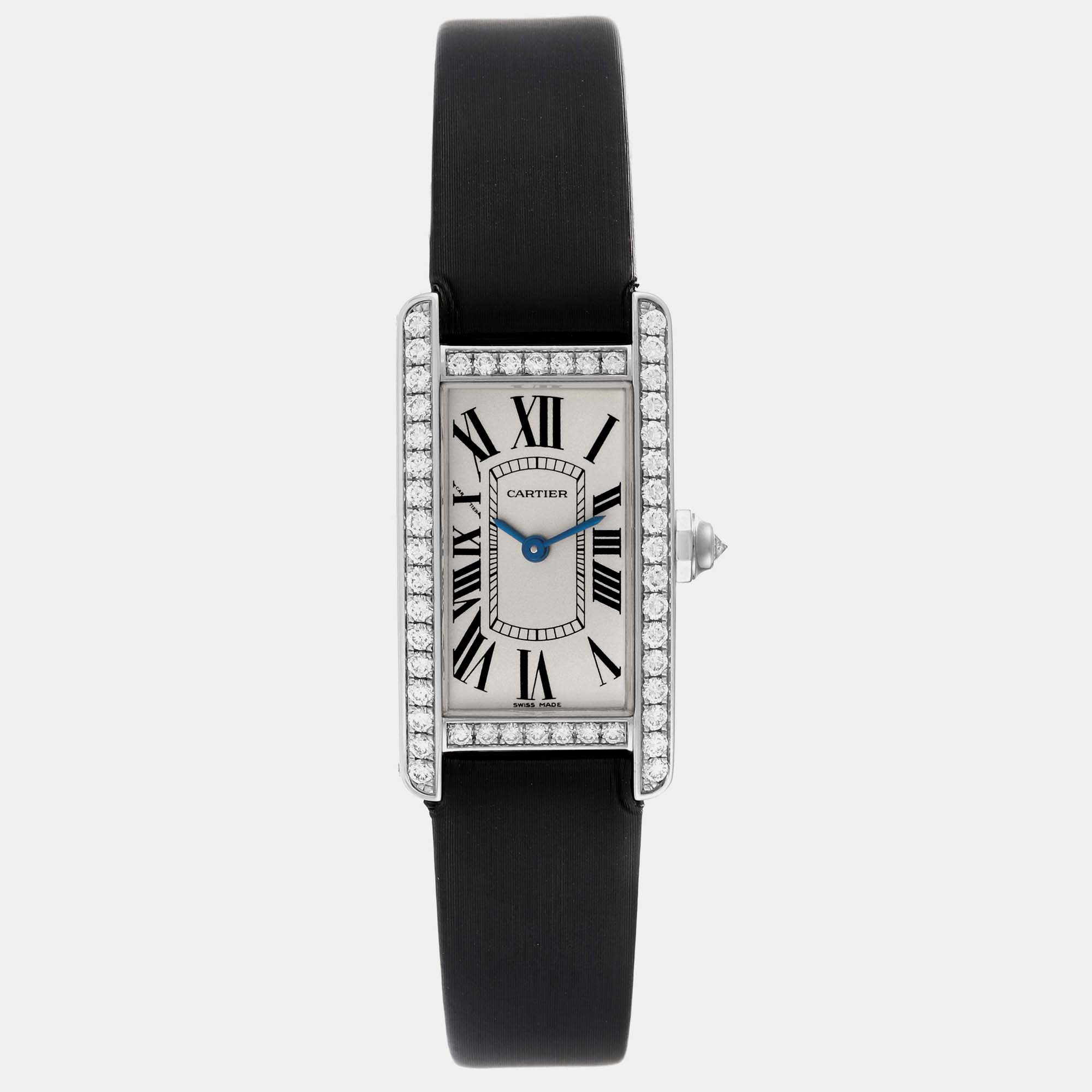 Pre-owned Cartier Tank Americaine White Gold Diamond Ladies Watch 19 Mm In Silver