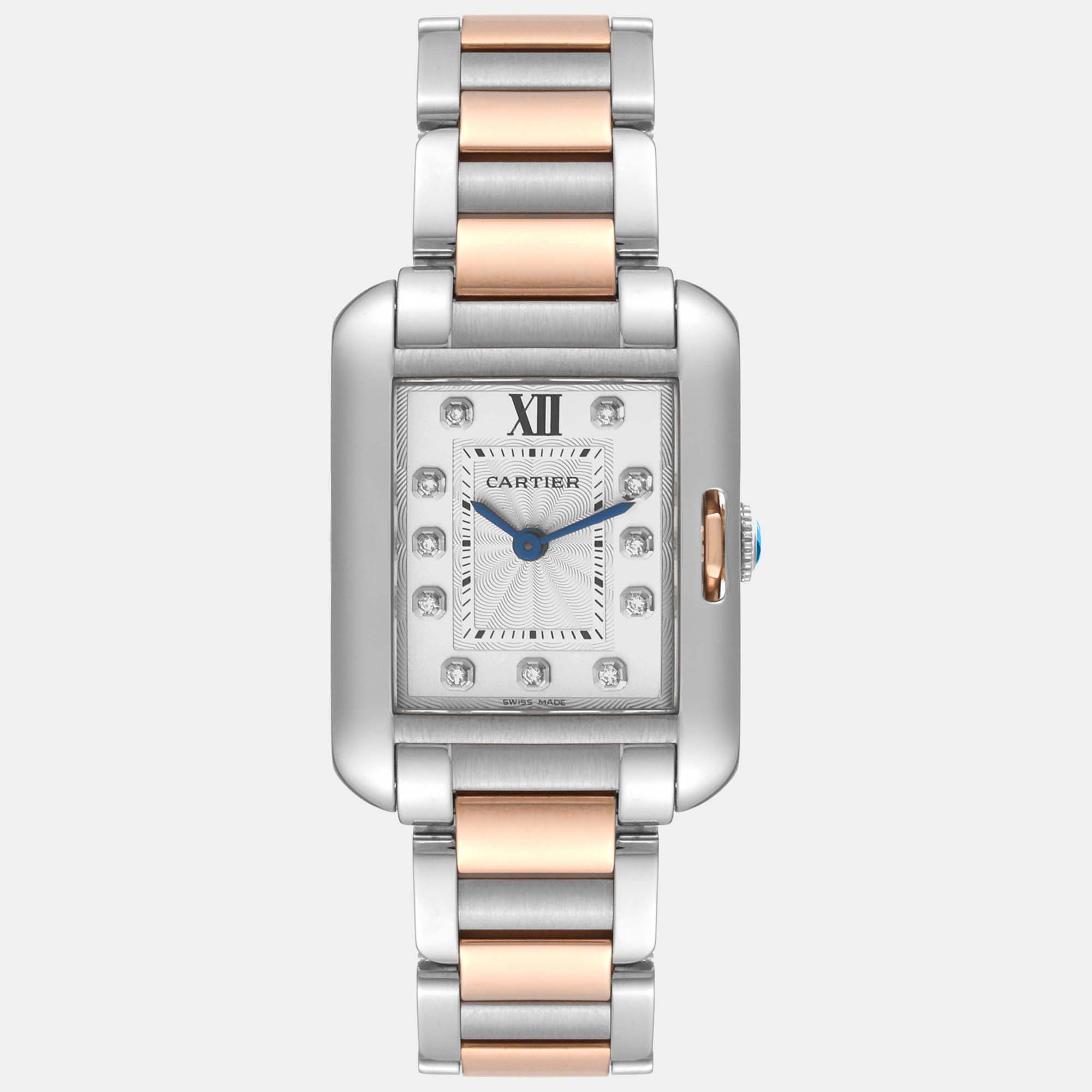 Pre-owned Cartier Tank Anglaise Small Steel Rose Gold Diamond Dial Ladies Watch 22.7 Mm In Silver