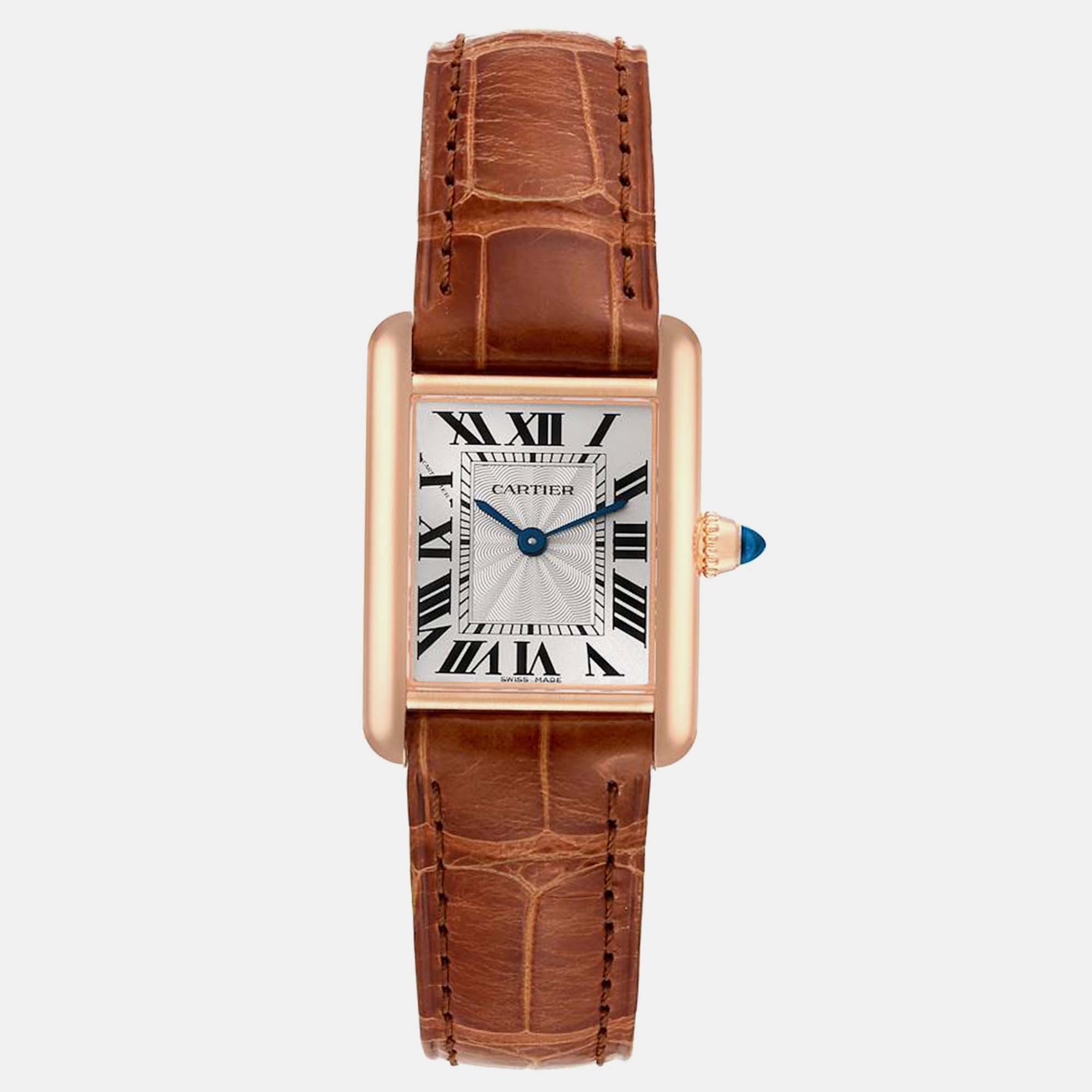 Pre-owned Cartier Tank Louis Rose Gold Mechanical Ladies Watch 22 Mm In Silver