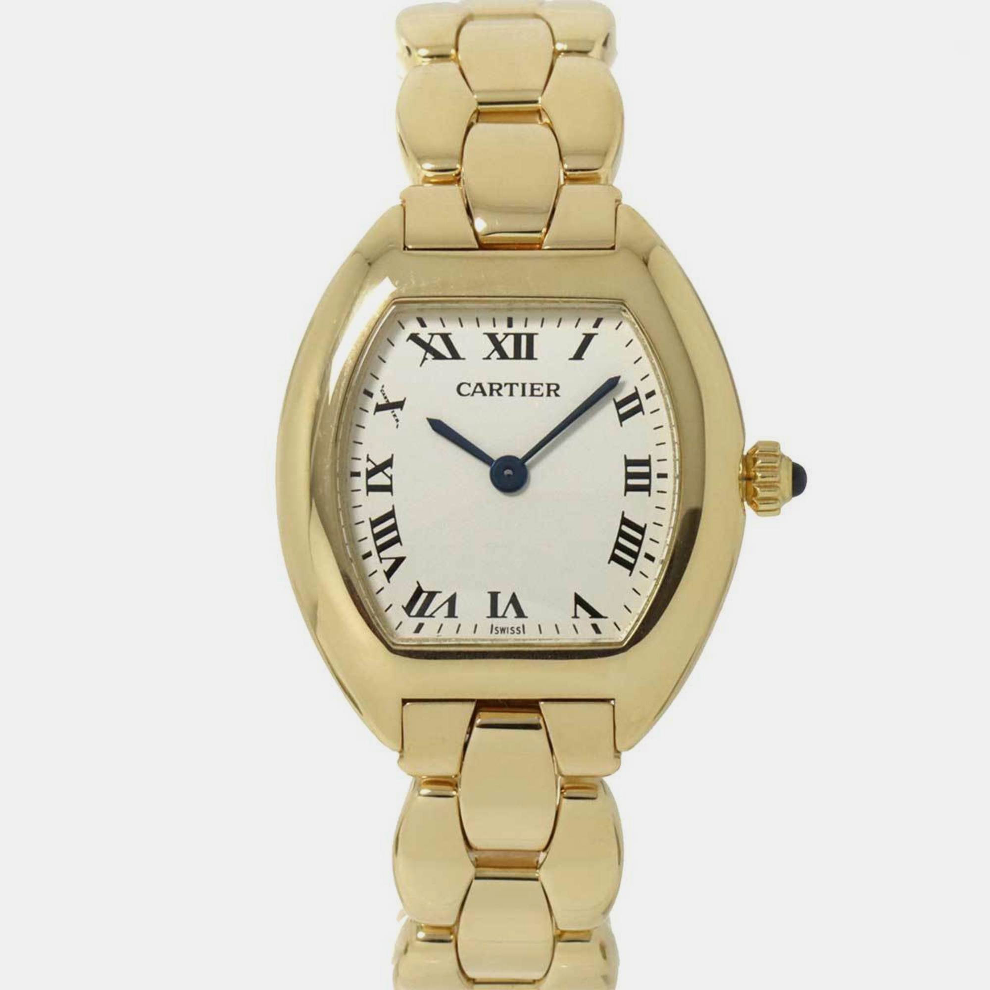 Pre-owned Cartier Ivory 18k Yellow Gold Tonneau W15174p4 Women's Watch 24mm