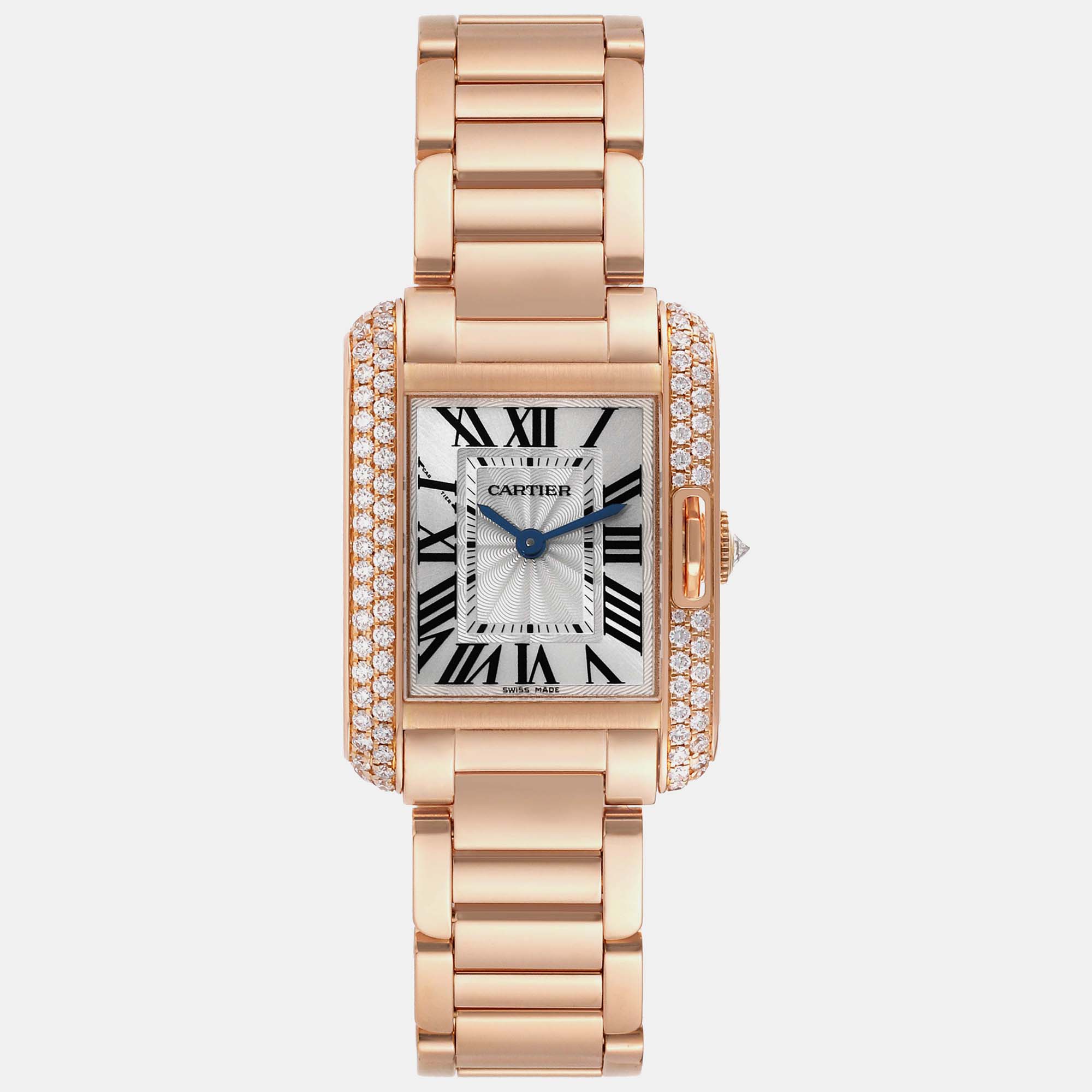 

Cartier Tank Anglaise Rose Gold Silver Dial Diamond Ladies Watch WT100002 30.2 x 22.7 mm