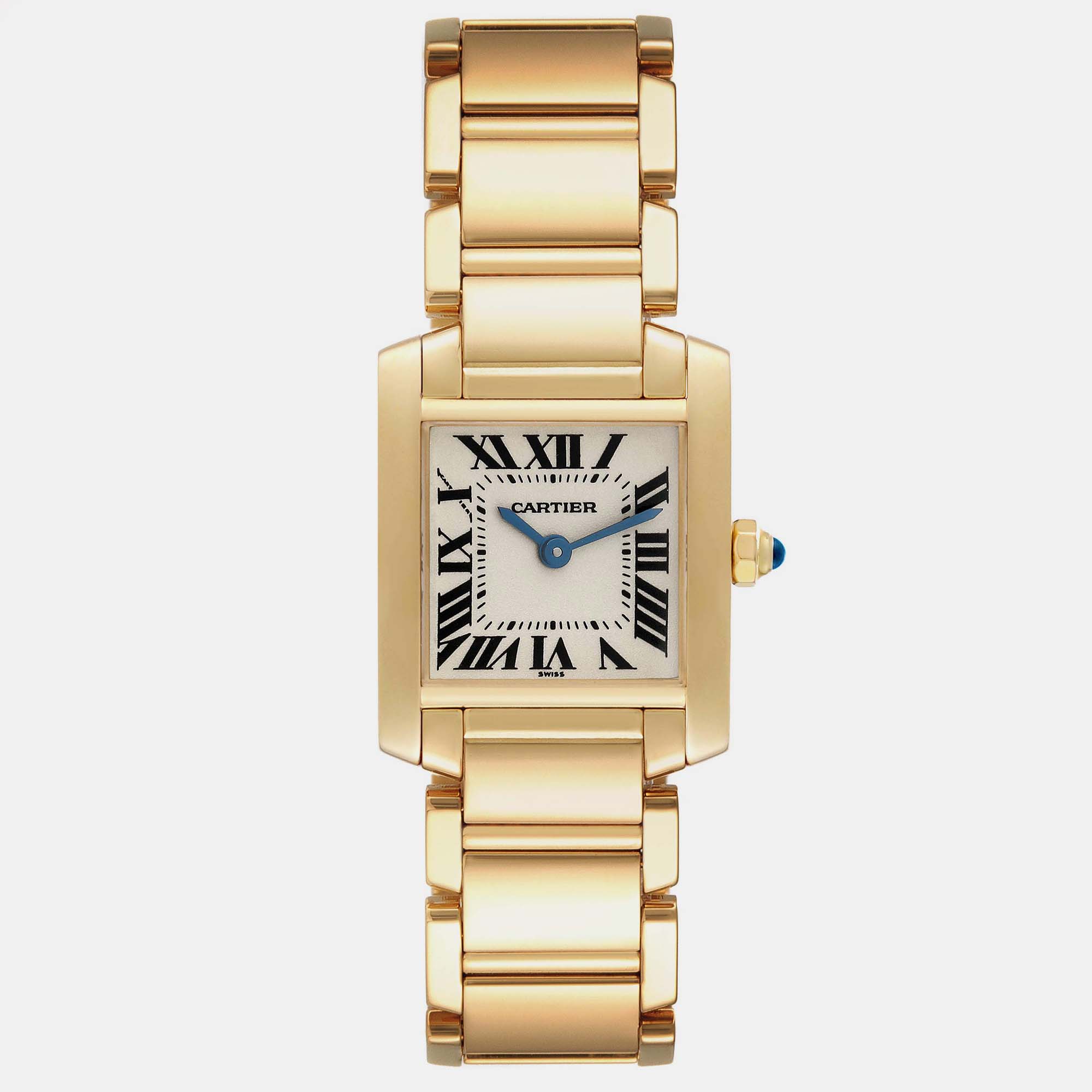 Pre-owned Cartier Tank Francaise Yellow Gold Quartz Ladies Watch 20 Mm In Silver