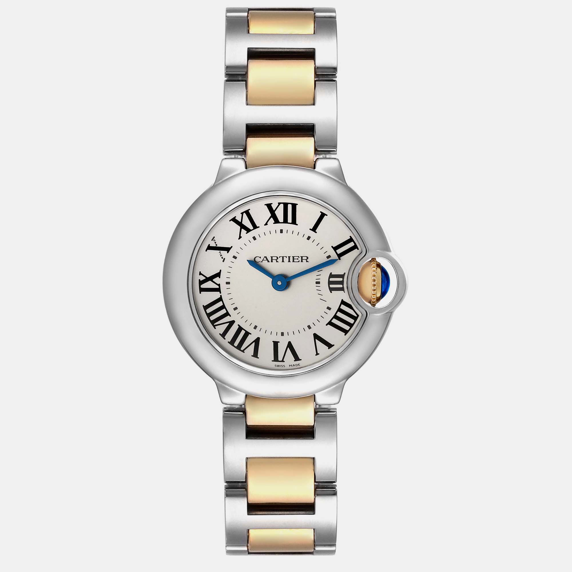 Pre-owned Cartier Ballon Bleu Steel Yellow Gold Ladies Watch 28 Mm In Silver