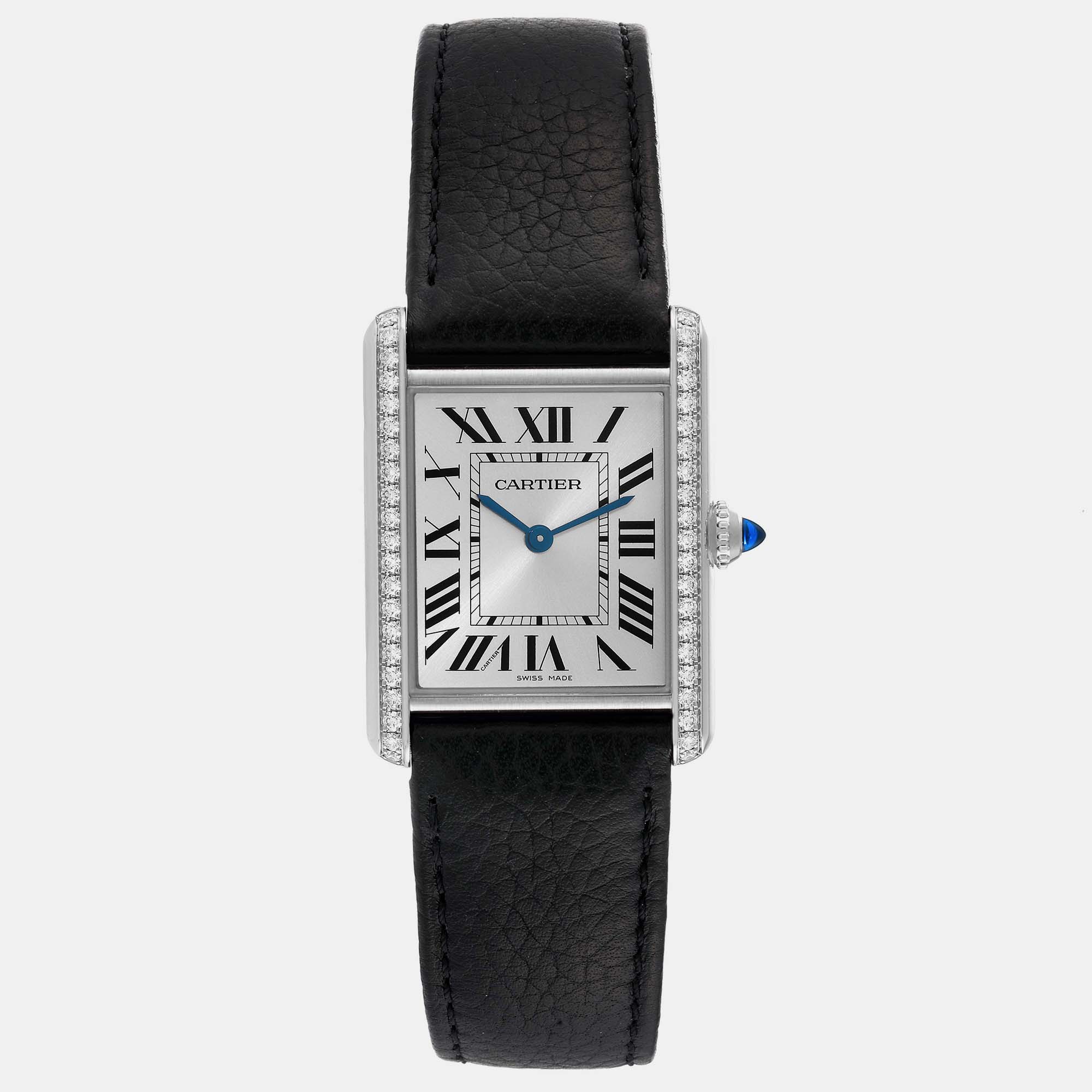 Pre-owned Cartier Tank Must Large Steel Silver Dial Diamond Ladies Watch 25.5 Mm