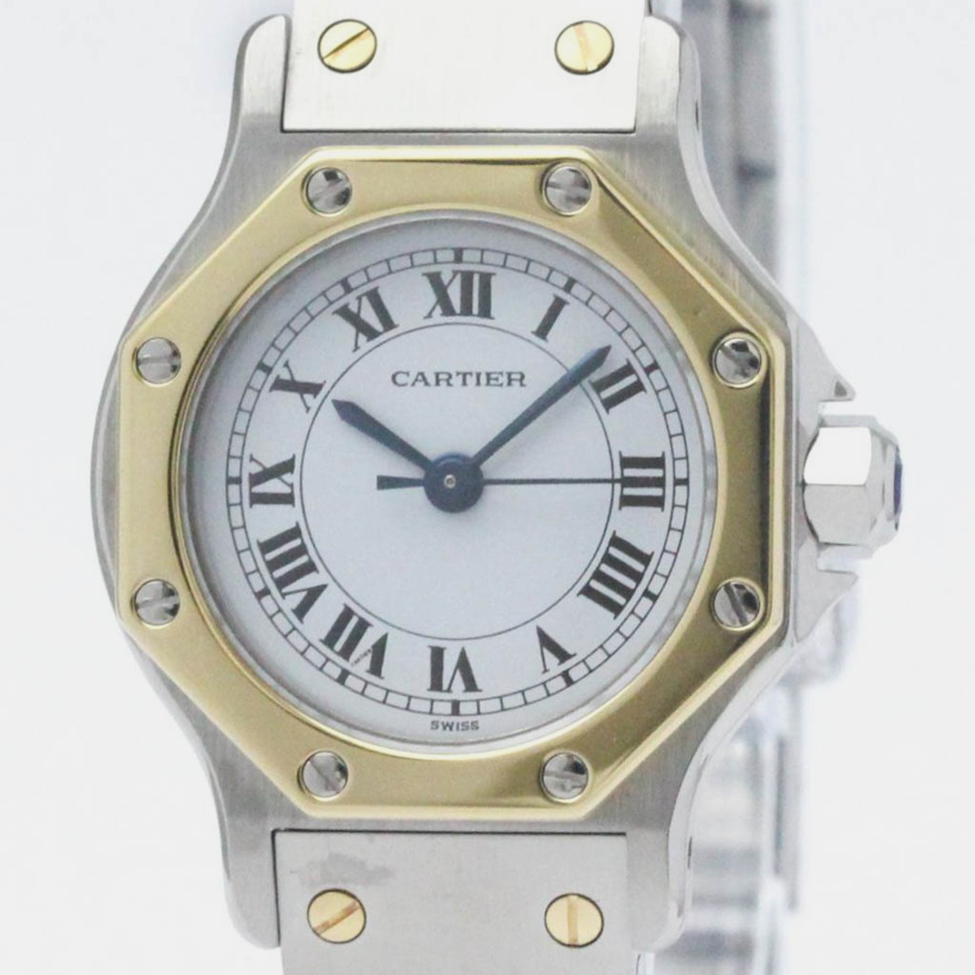 

Cartier White 18k Yellow Gold Stainless Steel Santos Octagon Automatic Women's Wristwatch 24 mm