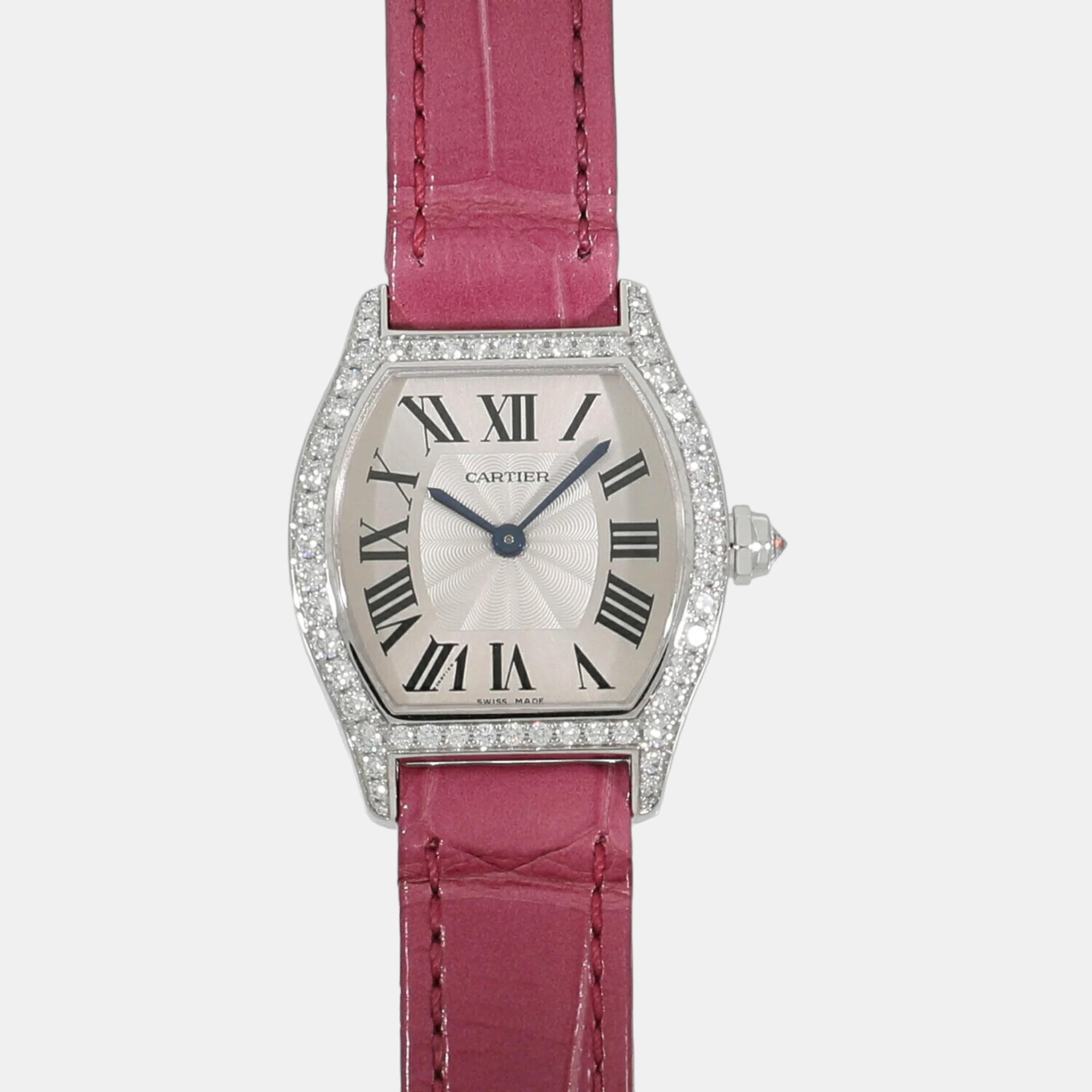 

Cartier Silver 18k White Gold Tortue WA501007 Quartz Women's Wristwatch 24 mm