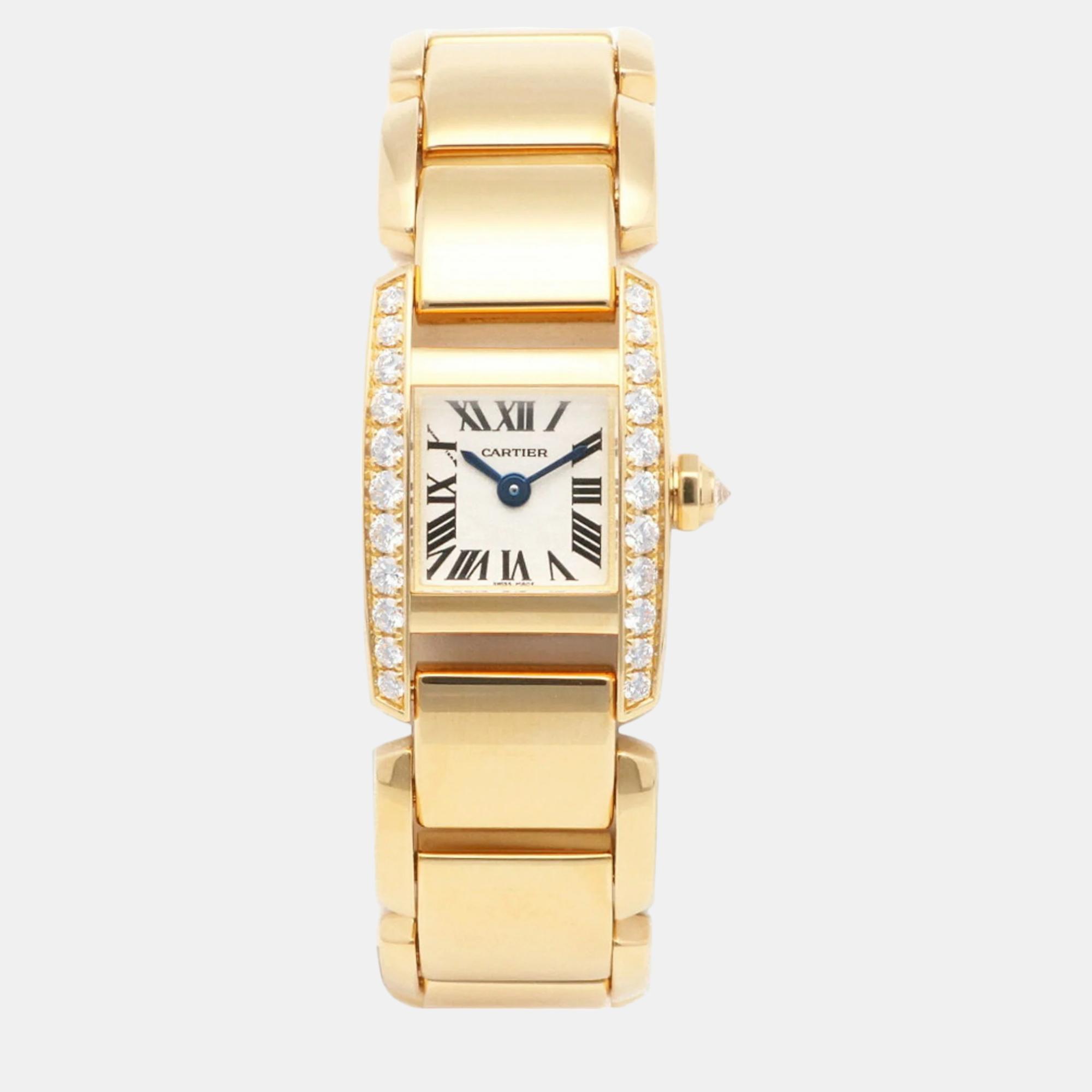 Pre-owned Cartier White 18k Yellow Gold Tankissime Quartz Women's Wristwatch 16 Mm