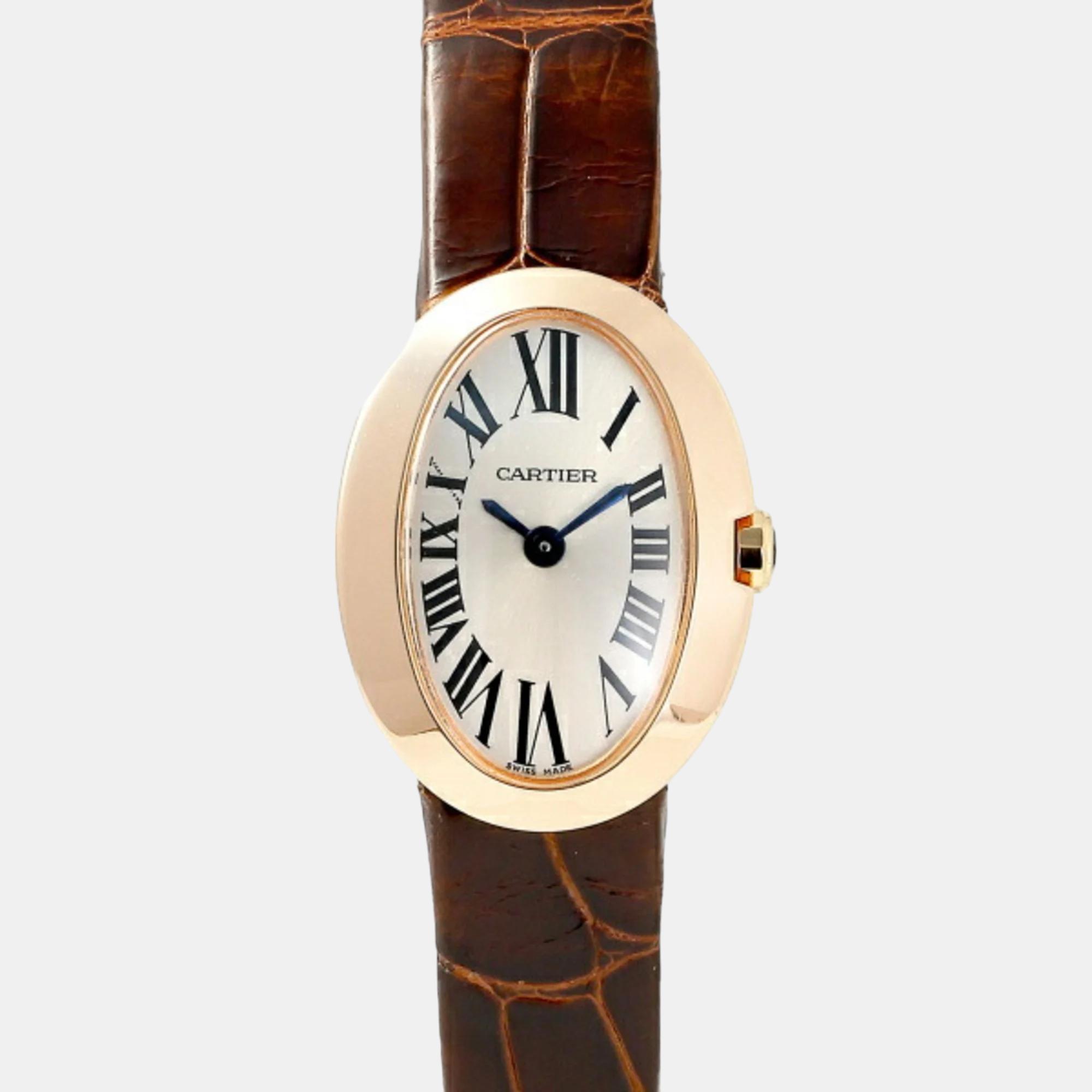 Pre-owned Cartier Silver 18k Rose Gold Baignoire W8000017 Quartz Women's Wristwatch 20 Mm