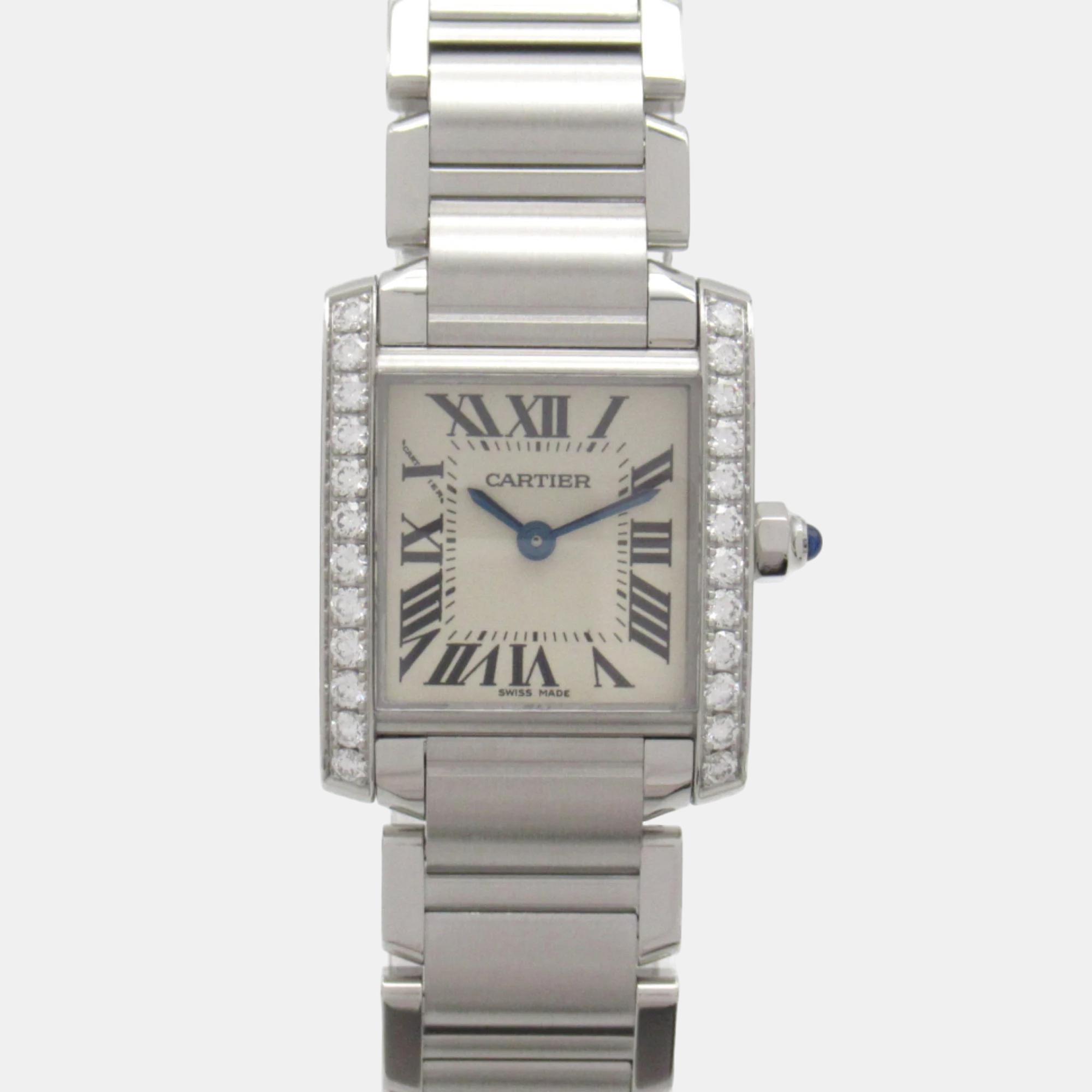 Pre-owned Cartier Silver Stainless Steel Tank Francaise W4ta0008 Quartz Women's Wristwatch 20 Mm