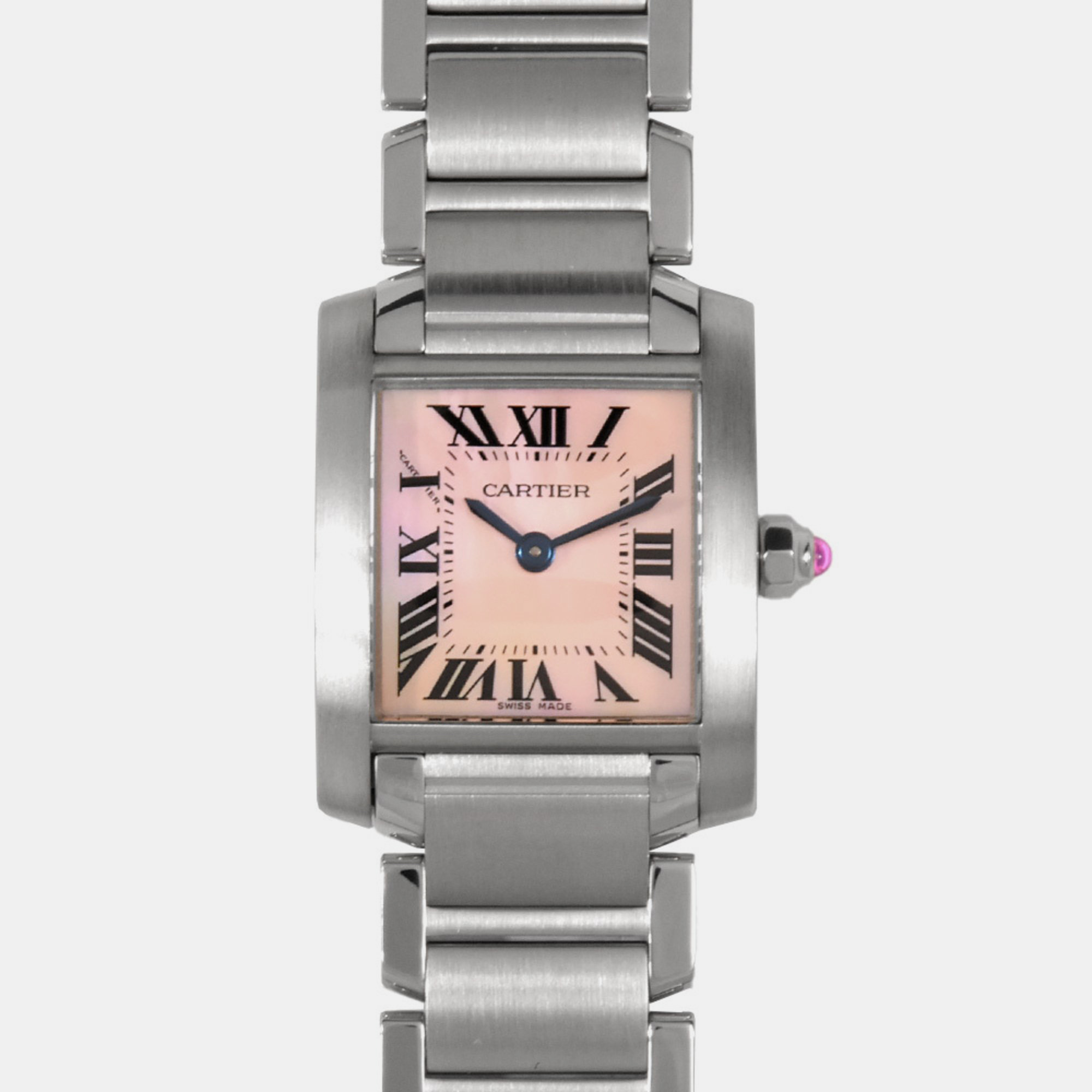 Cartier Pink Shell Stainless Steel Tank Francaise W51028Q3 Women's Wristwatch 20mm