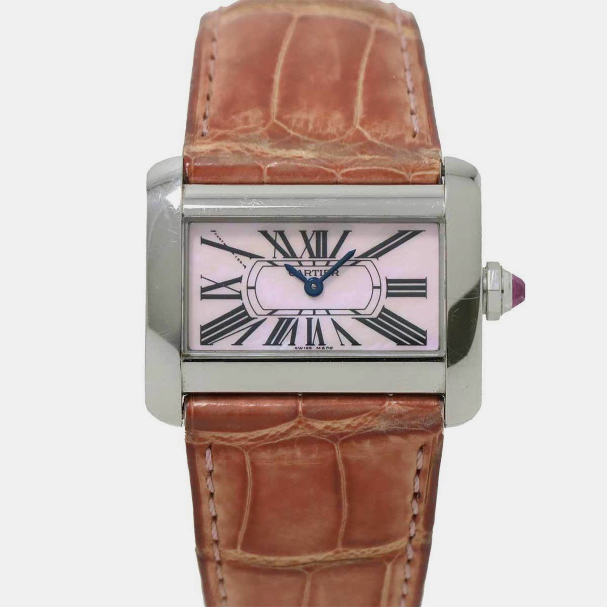 

Cartier Pink Shell Stainless Steel Tank Divan W6301455 Women's Wristwatch